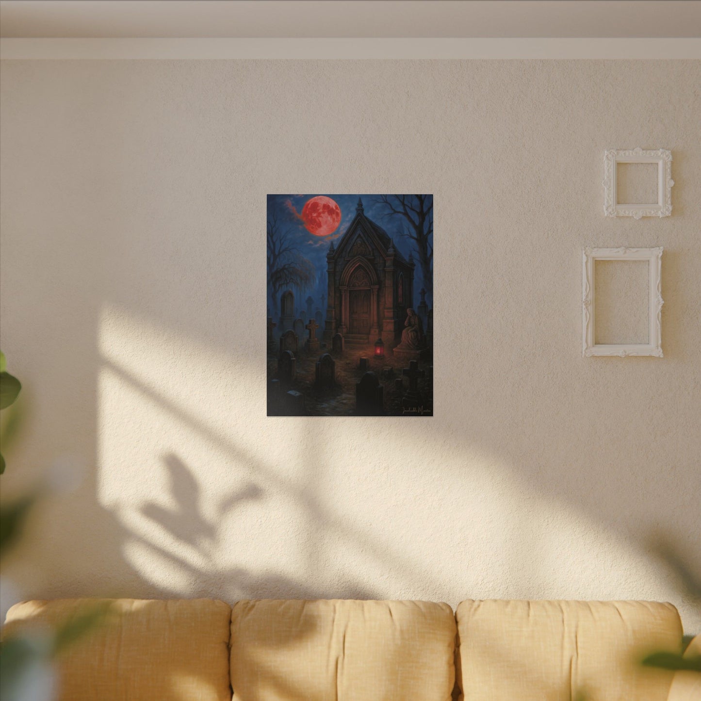 "Blood Moon Mausoleum" – Gothic Graveyard Fine Art Matte Canvas Print (Vertical)
