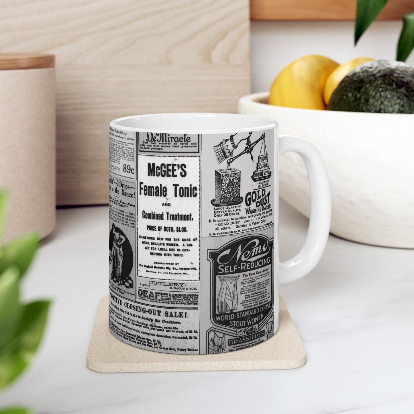 Occult Americana Coffee Tea Mug | 1800s Vintage Newspaper Ad Collage Ceramic Mug - 11oz and 15oz