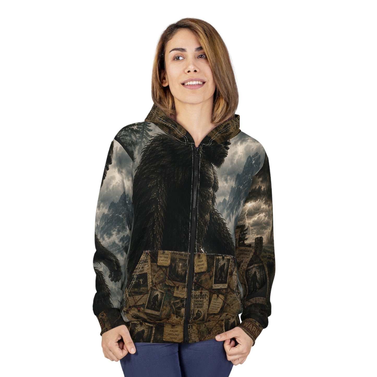 Bigfoot Encounter All Over Print Zip Hoodie