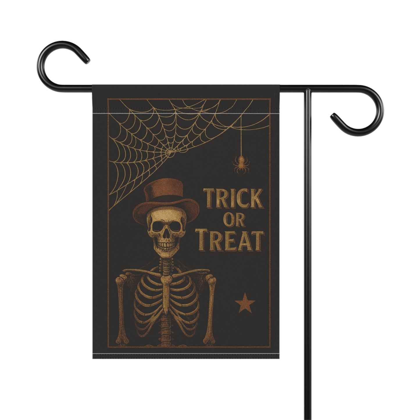 Trick or Treat Garden Flag – Skeleton in Top Hat with Spiderweb | Vintage Halloween Outdoor Banner