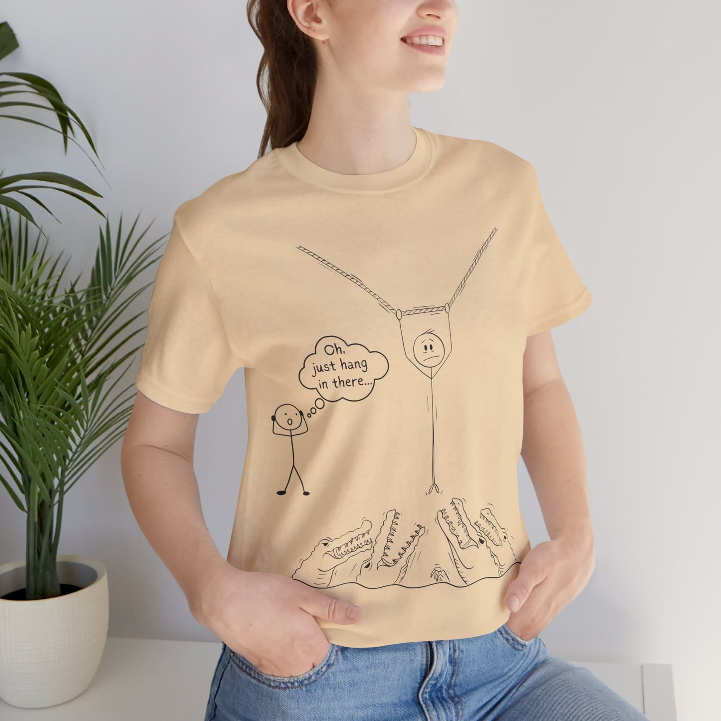 “Hang in There…” Stick Figure Tee | Dark Humor Graphic Shirt | Bella+Canvas Unisex