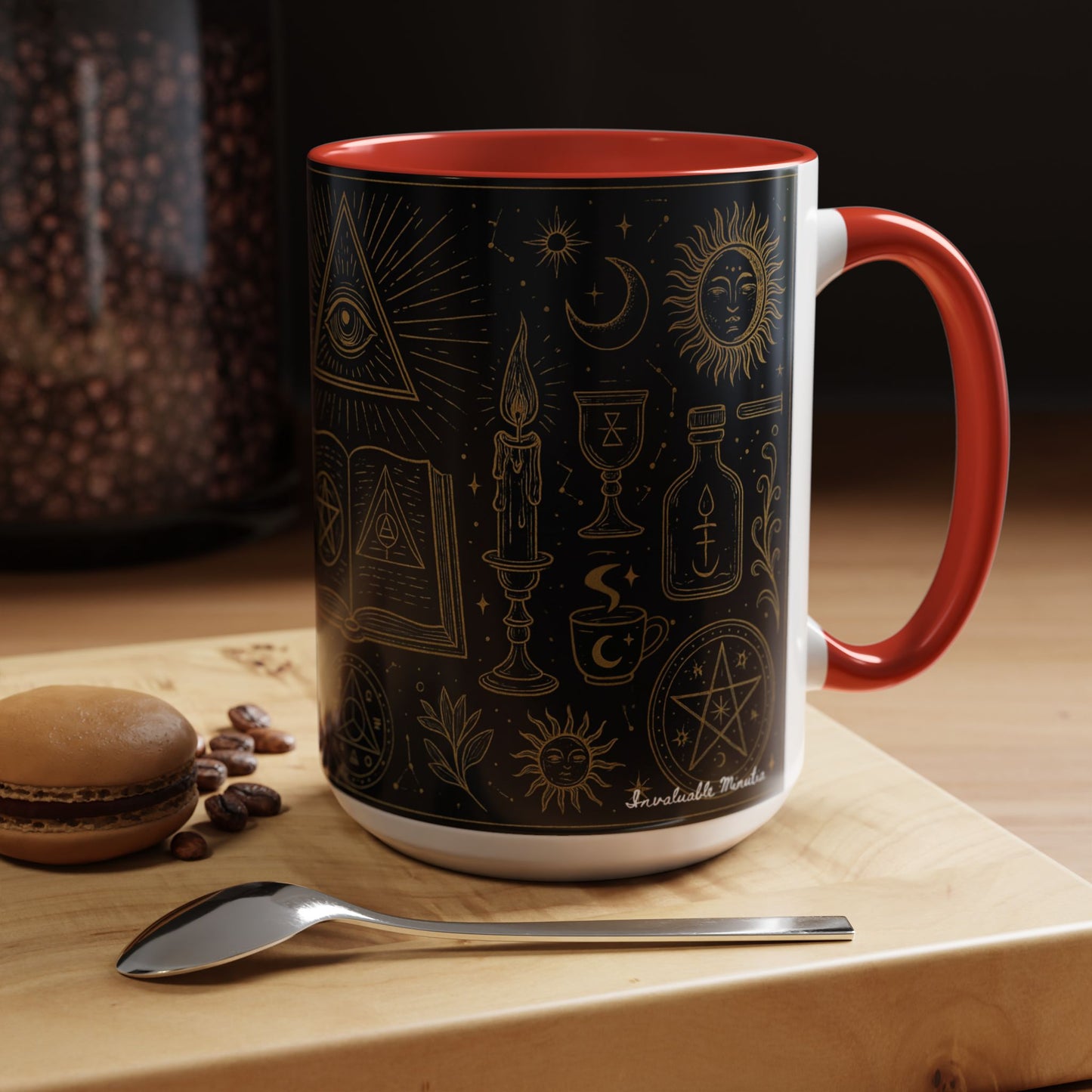 Witchy Aesthetic Coffee Mug โ 15oz Black & Purple Ceramic with Occult Symbols โ Goth Kitchen Decor, Halloween Gift Idea - 11oz/15oz