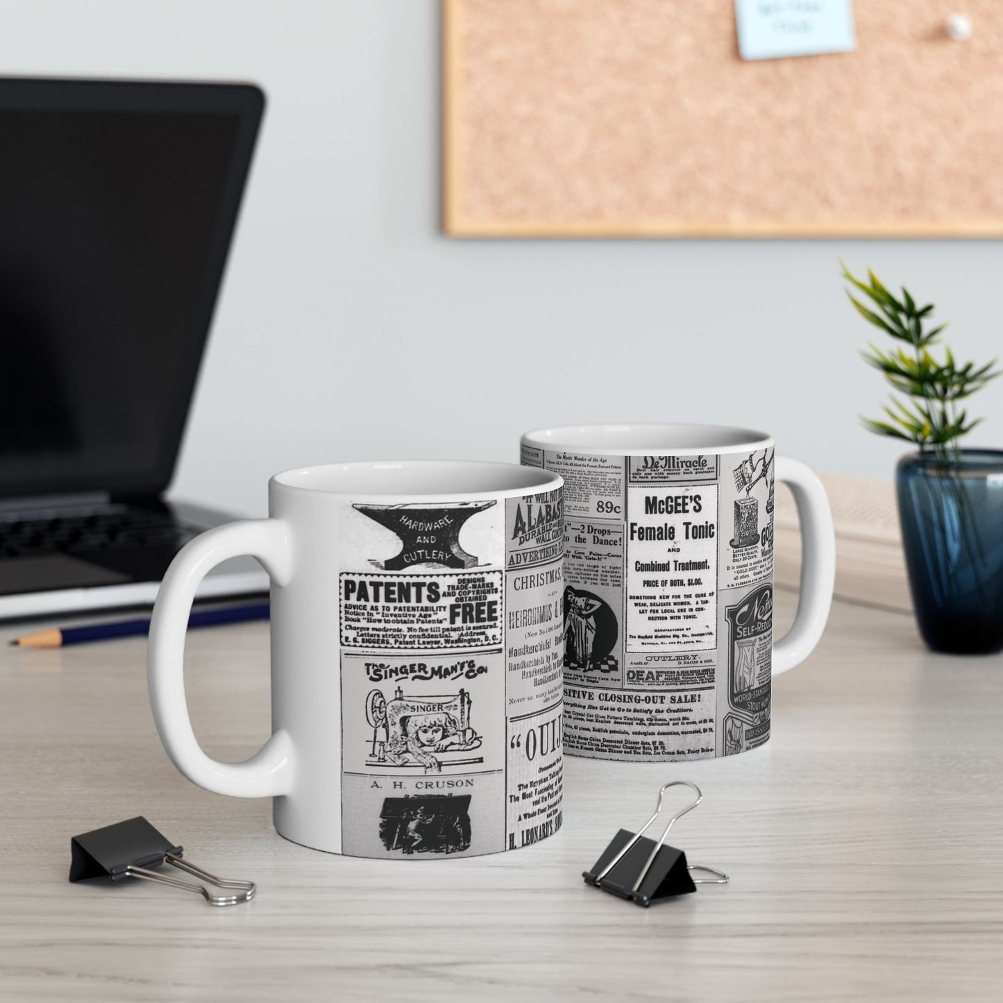 Occult Americana Coffee Tea Mug | 1800s Vintage Newspaper Ad Collage Ceramic Mug - 11oz and 15oz