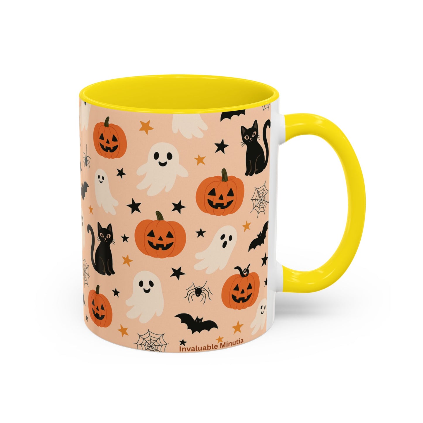 Halloween Color Accent Mug β Ghosts, Pumpkins & Black Cats, Fall Coffee Cup (11oz & 15oz) β Boutique Spooky Season Drinkware