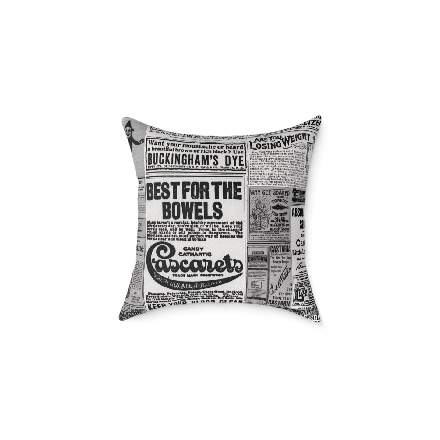 Occult Americana β 1800s Vintage Newspaper Ads Collage Art - Canvas Throw Pillow Version 2