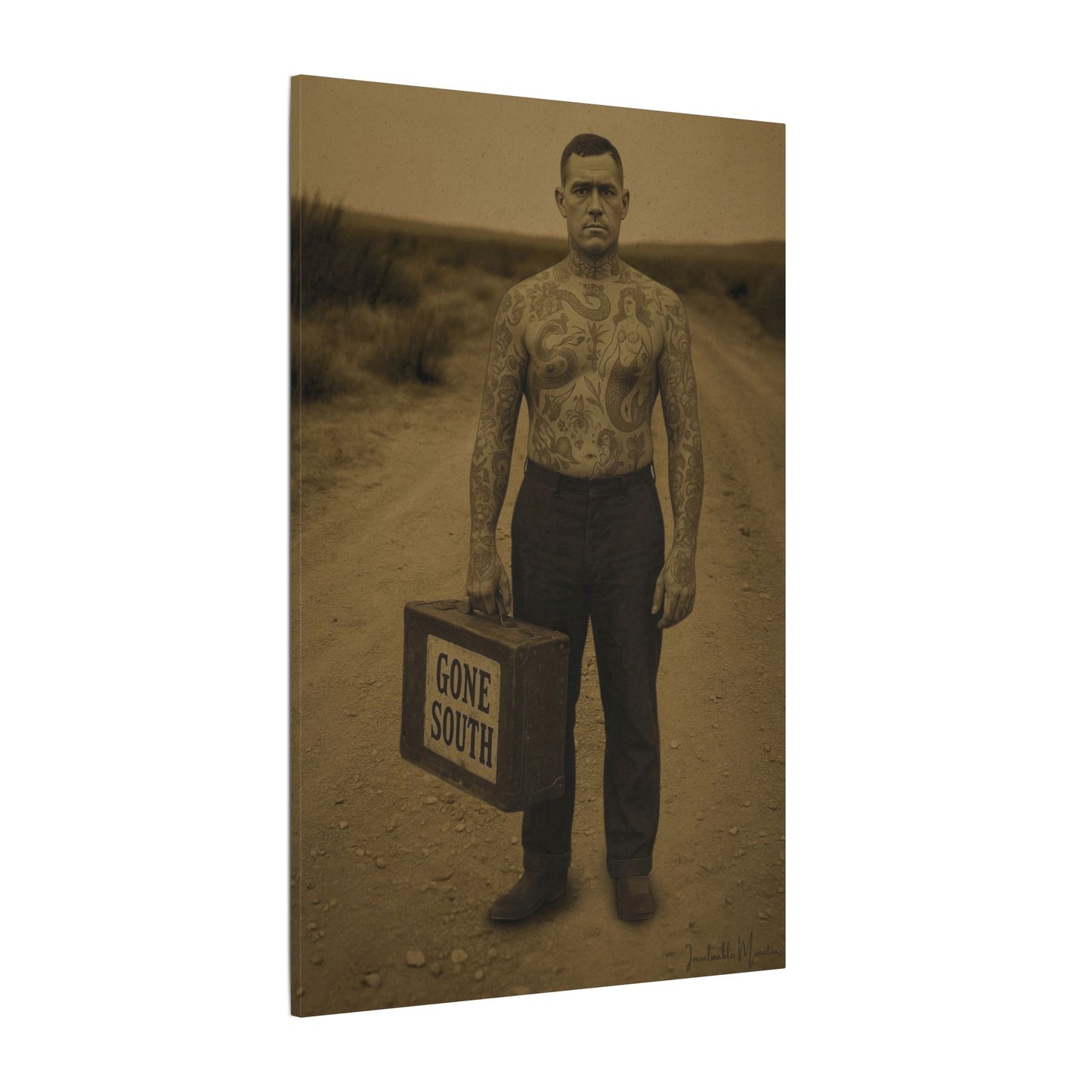 The Tattooed Man – Matte Canvas Print (Gallery-Wrapped) 0.75" – Vintage Circus-Inspired Canvas Wall Art