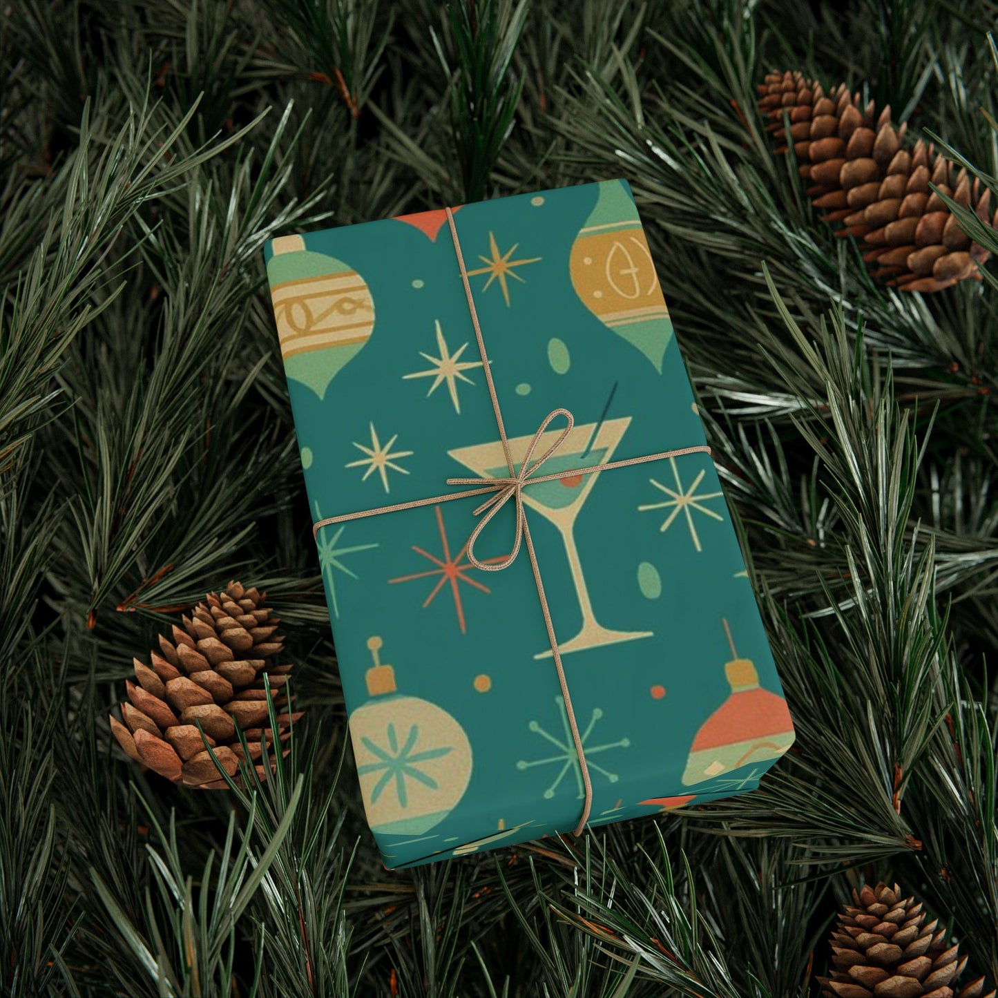 Atomic Christmas Cocktail – Mid-Century Holiday Wrapping Paper, Retro Martini Gift Wrap, 30" Roll (Matte/Gloss)