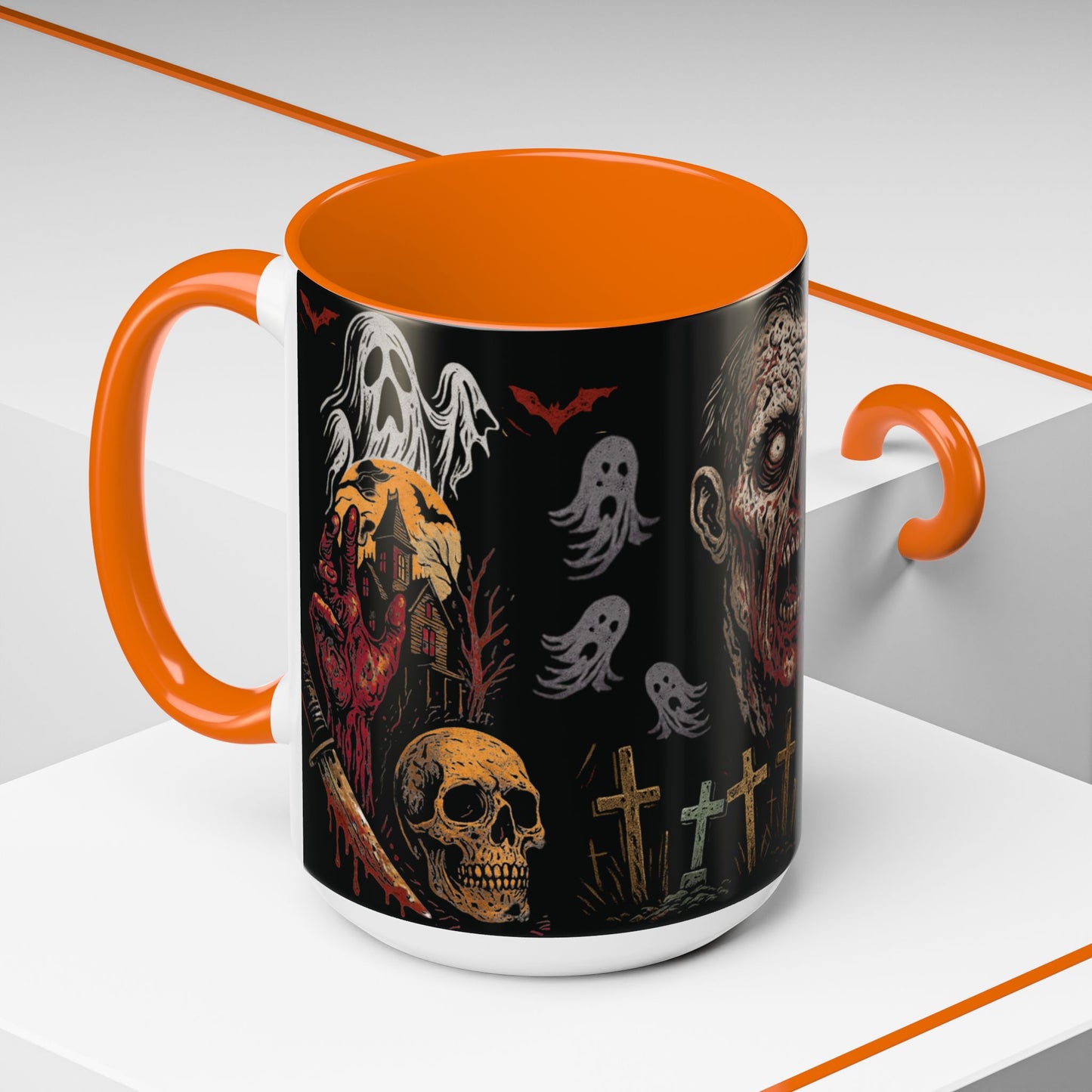 Horror Coffee Mug – Zombie Graveyard Halloween Design – 11oz & 15oz Ceramic – Creepy Goth Kitchen Decor