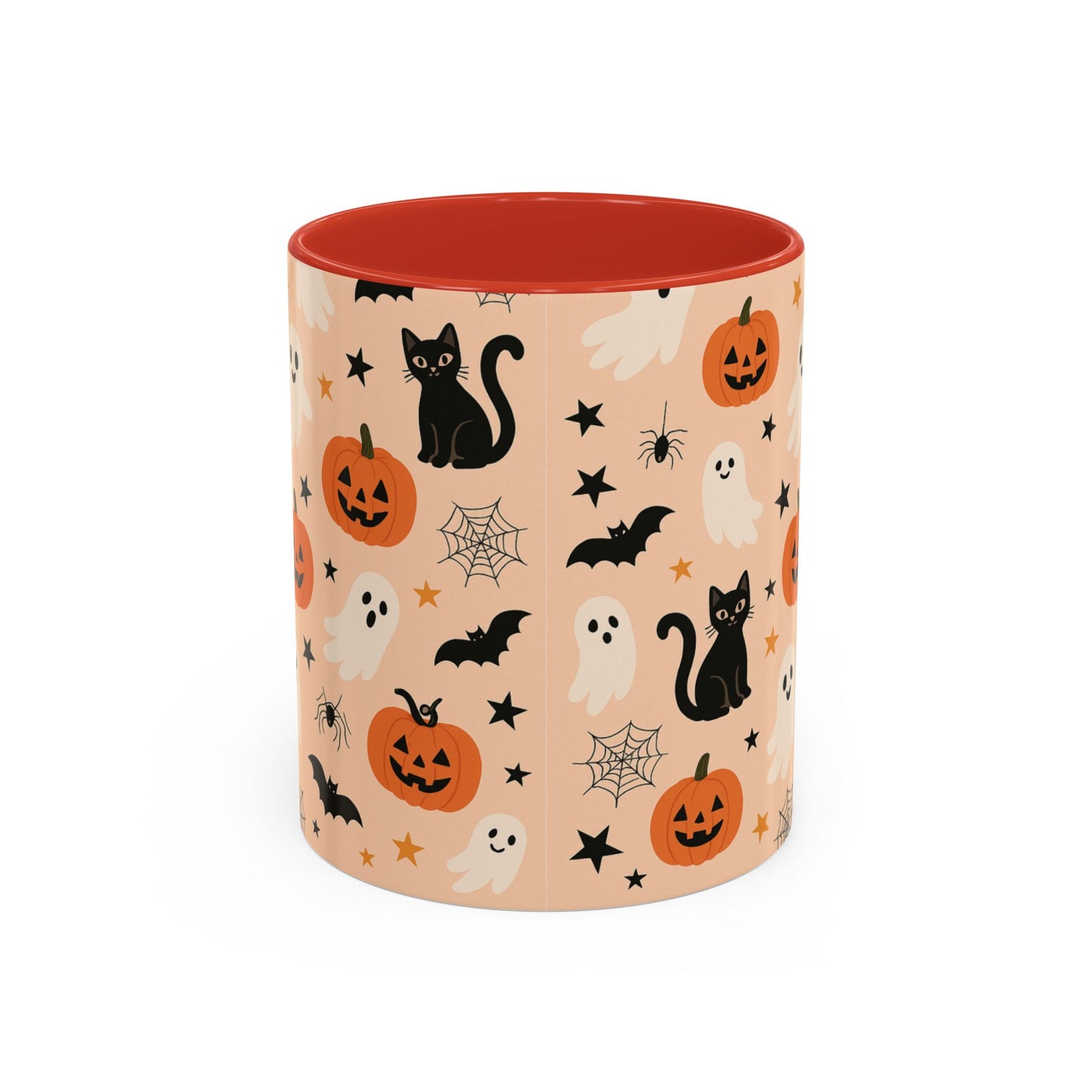 Halloween Color Accent Mug β Ghosts, Pumpkins & Black Cats, Fall Coffee Cup (11oz & 15oz) β Boutique Spooky Season Drinkware
