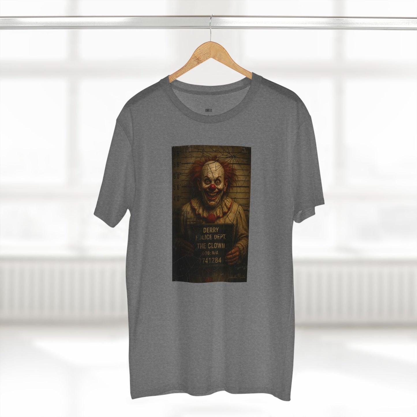 Creepy Clown Mugshot T-Shirt โ Premium AS Colour 5001 Horror Tee