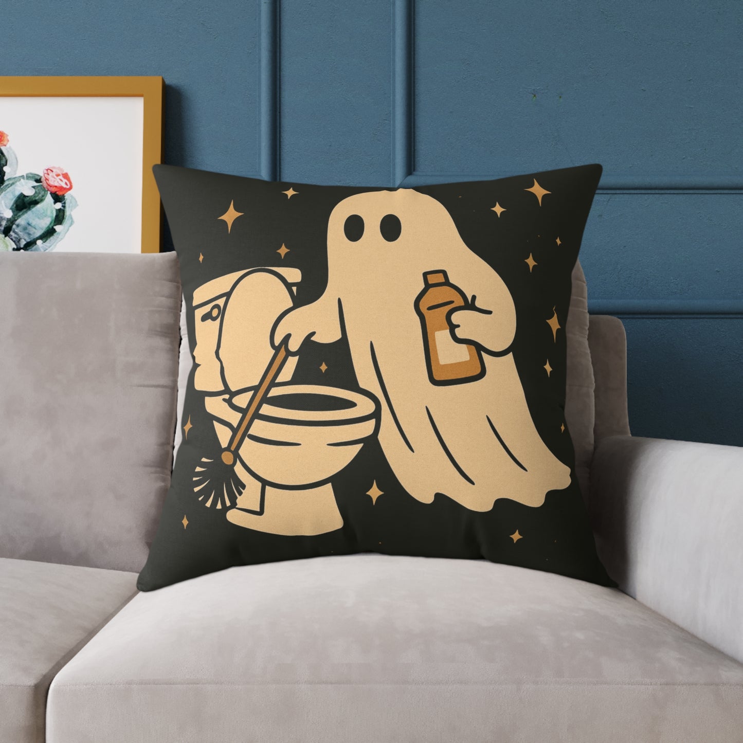 Ghost Cleaning Crew Canvas Throw Pillow β Spooky Chores Collection