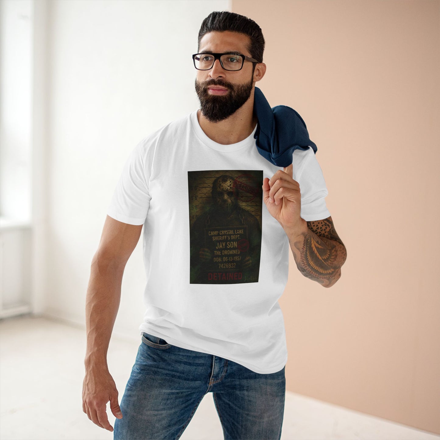 Jason Voorhees Horror Mugshot Tee โ Premium AS Colour 5001 Shirt