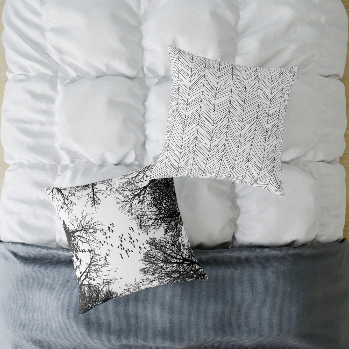 Look Up β Birds in Flight Tree Tops Silhouette Throw Pillow for Dreamers & Forestcore Souls - Canvas Throw Pillow Decor