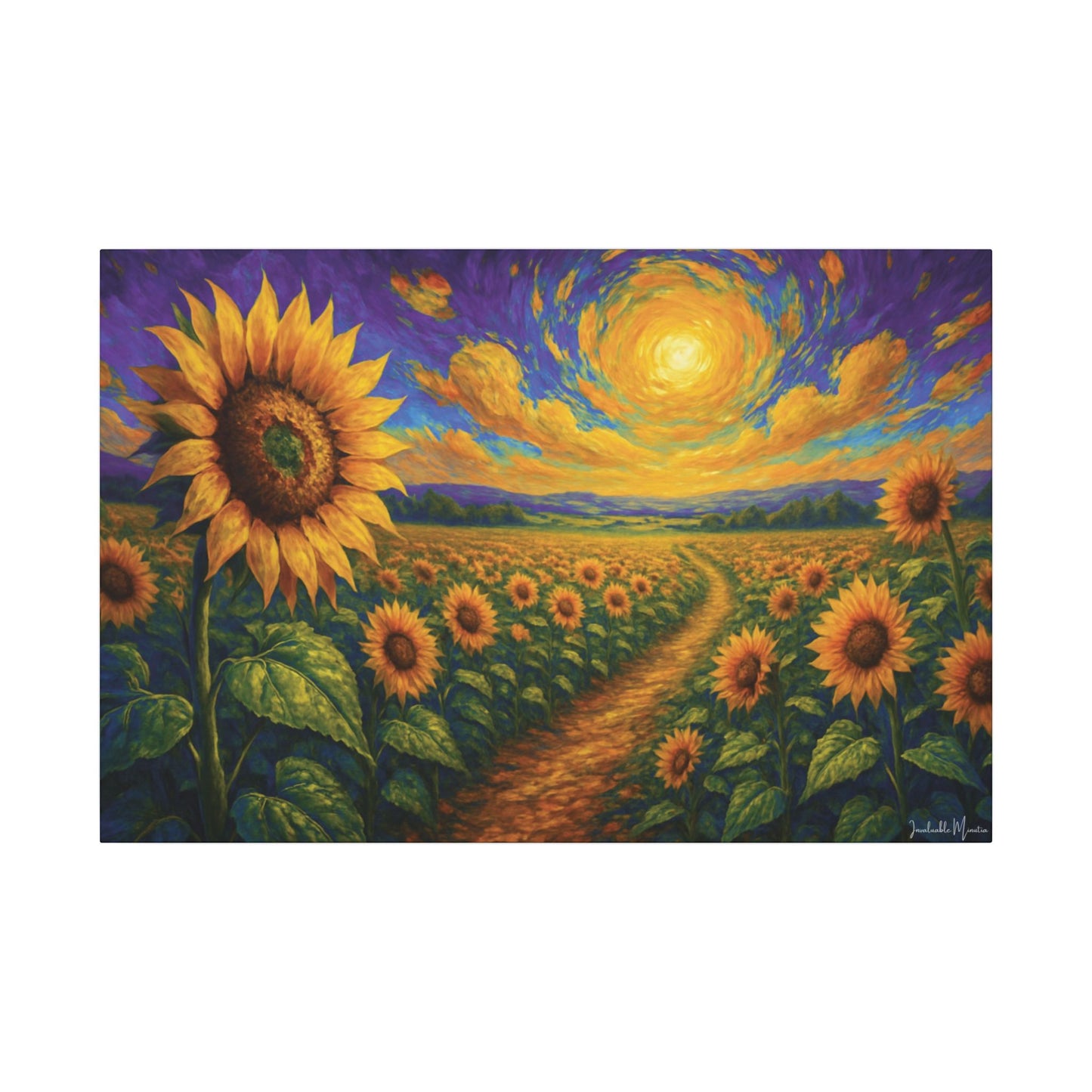 Sunflower Field Canvas Wall Art β Vibrant Golden Blooms, Van Gogh Inspired Sky, Horizontal Landscape Print