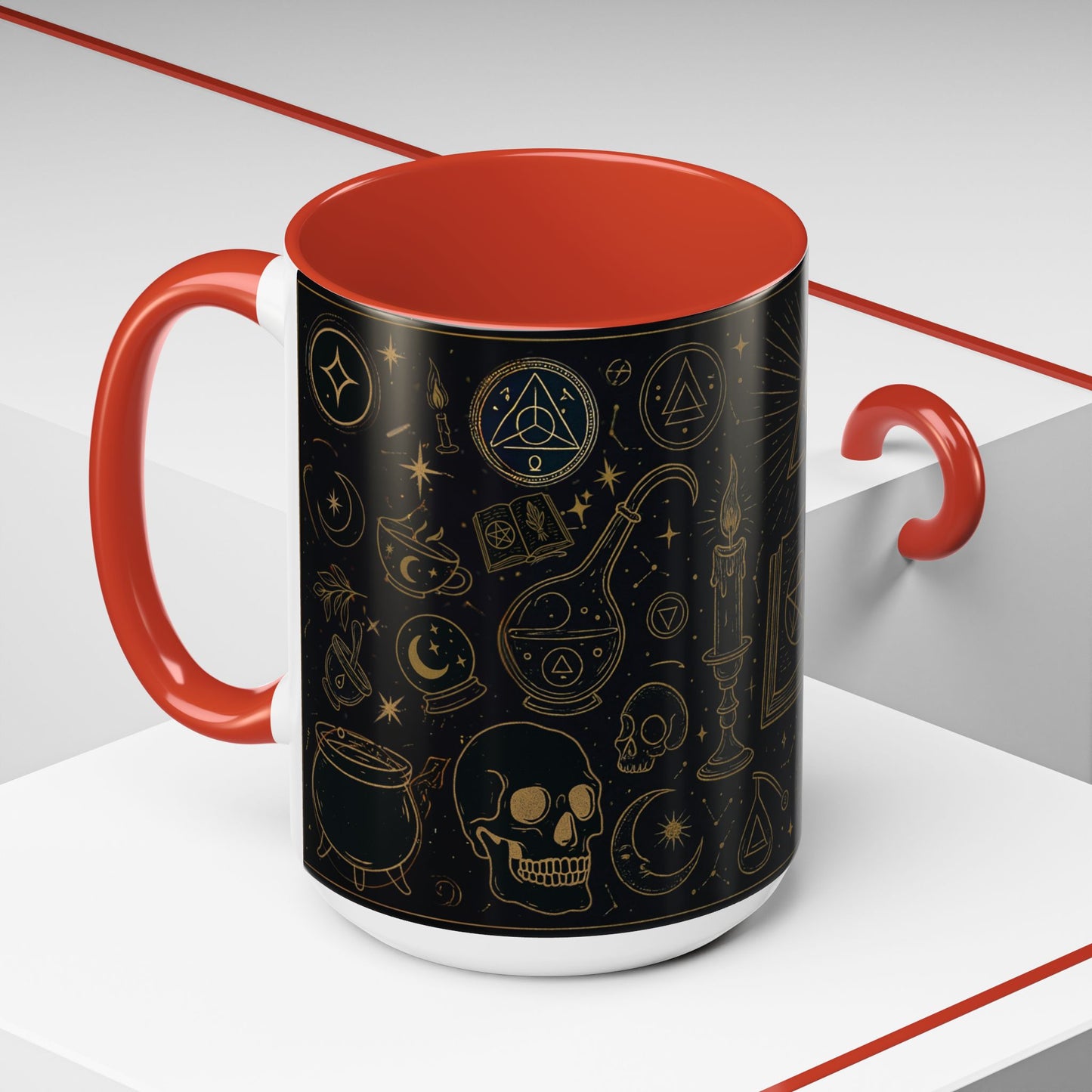 Witchy Aesthetic Coffee Mug โ 15oz Black & Purple Ceramic with Occult Symbols โ Goth Kitchen Decor, Halloween Gift Idea - 11oz/15oz