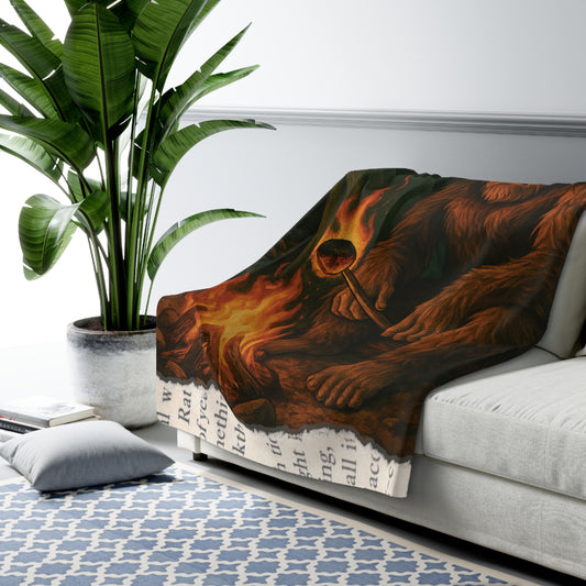 🔥 Bigfoot Sherpa Fleece Blanket – Campfire Cryptid Cozy Vibes