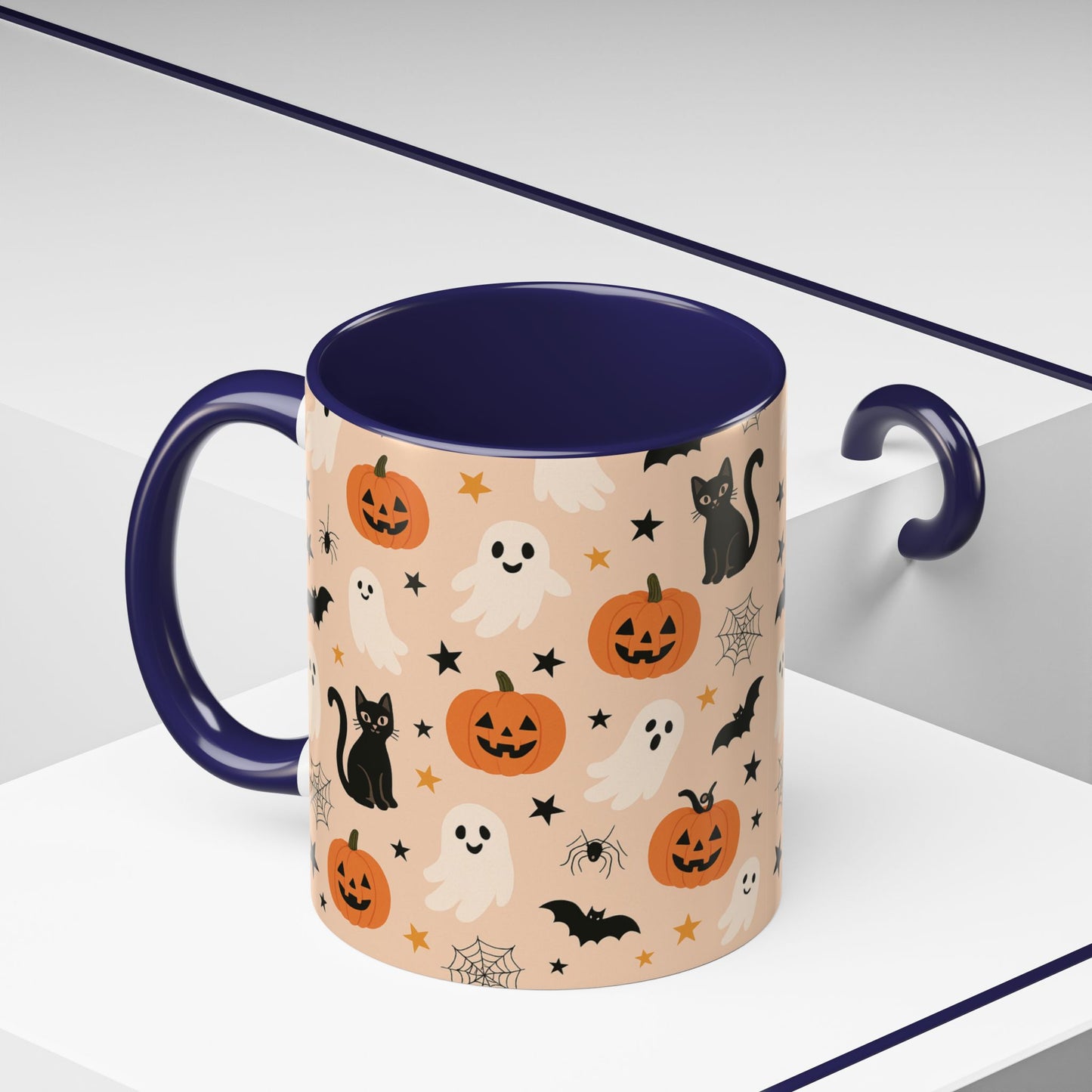 Halloween Color Accent Mug β Ghosts, Pumpkins & Black Cats, Fall Coffee Cup (11oz & 15oz) β Boutique Spooky Season Drinkware