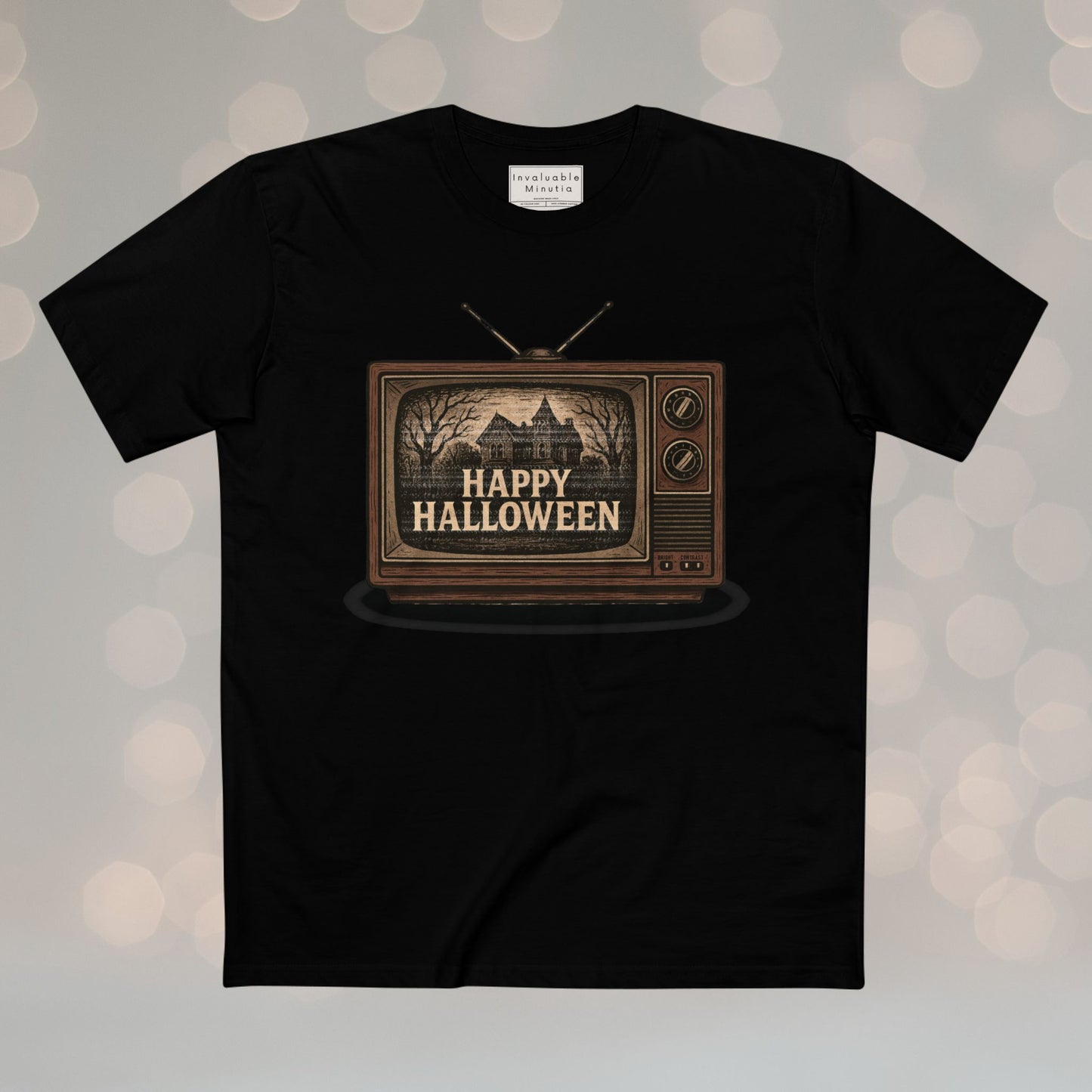 Retro TV Happy Halloween – Vintage Halloween T-Shirt | Illustrated Gothic Horror Tee | Premium AS Colour Unisex