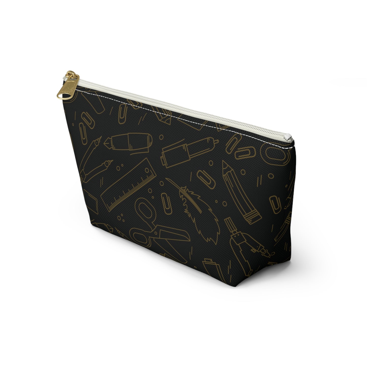 Black & Gold Artist Sketch T-Bottom Pouch • Stylish Pencil Case or Makeup Bag • Small or Large Sizes