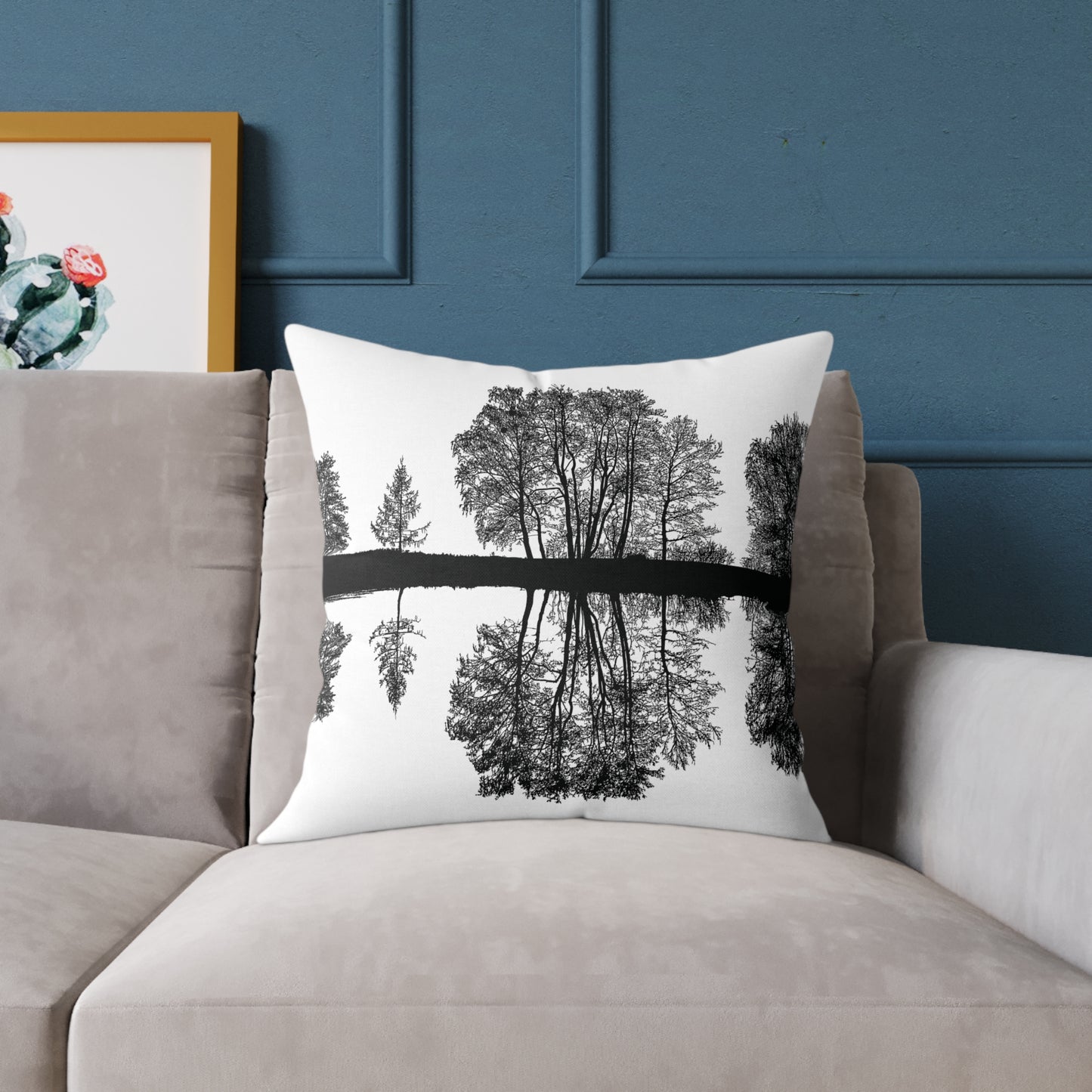 Reflection Forest Silhouette Tree Throw Pillow β Photo Silhouette Landscape Accent for Liminal Souls - Canvas Throw Pillow