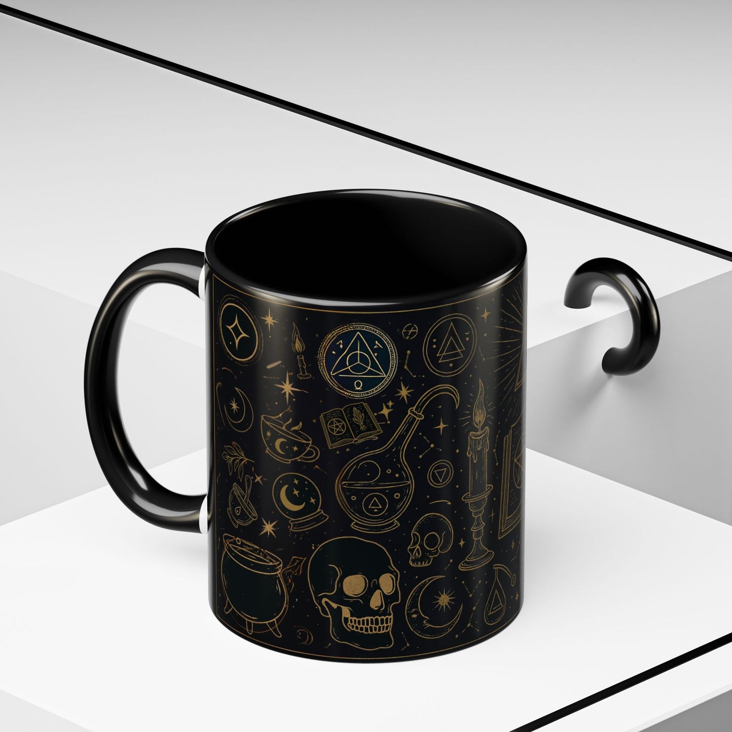 Witchy Aesthetic Coffee Mug โ 15oz Black & Purple Ceramic with Occult Symbols โ Goth Kitchen Decor, Halloween Gift Idea - 11oz/15oz