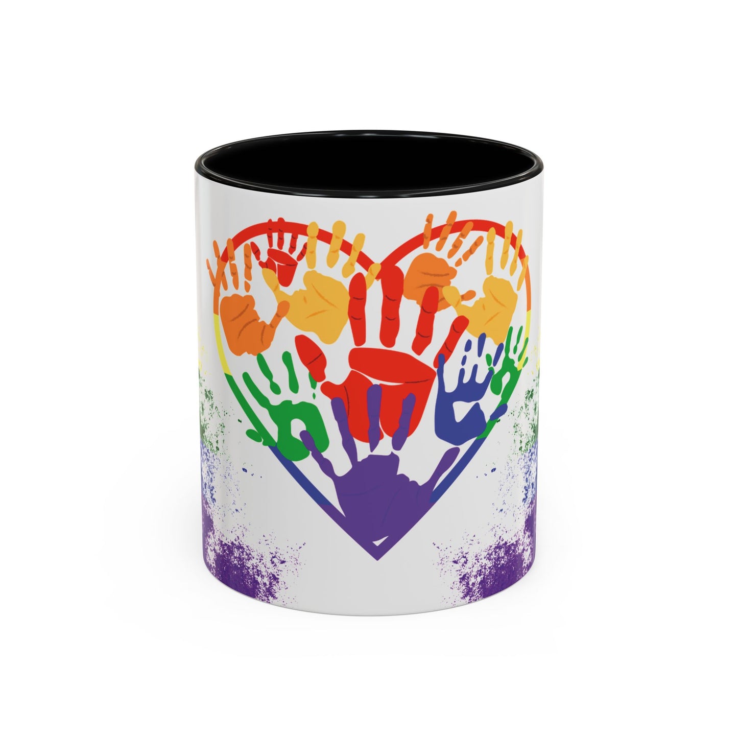Handprint Heart Pride Mug | Rainbow Splash Ceramic Cup | 11oz & 15oz