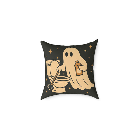 Ghost Cleaning Crew Canvas Throw Pillow – Spooky Chores Collection