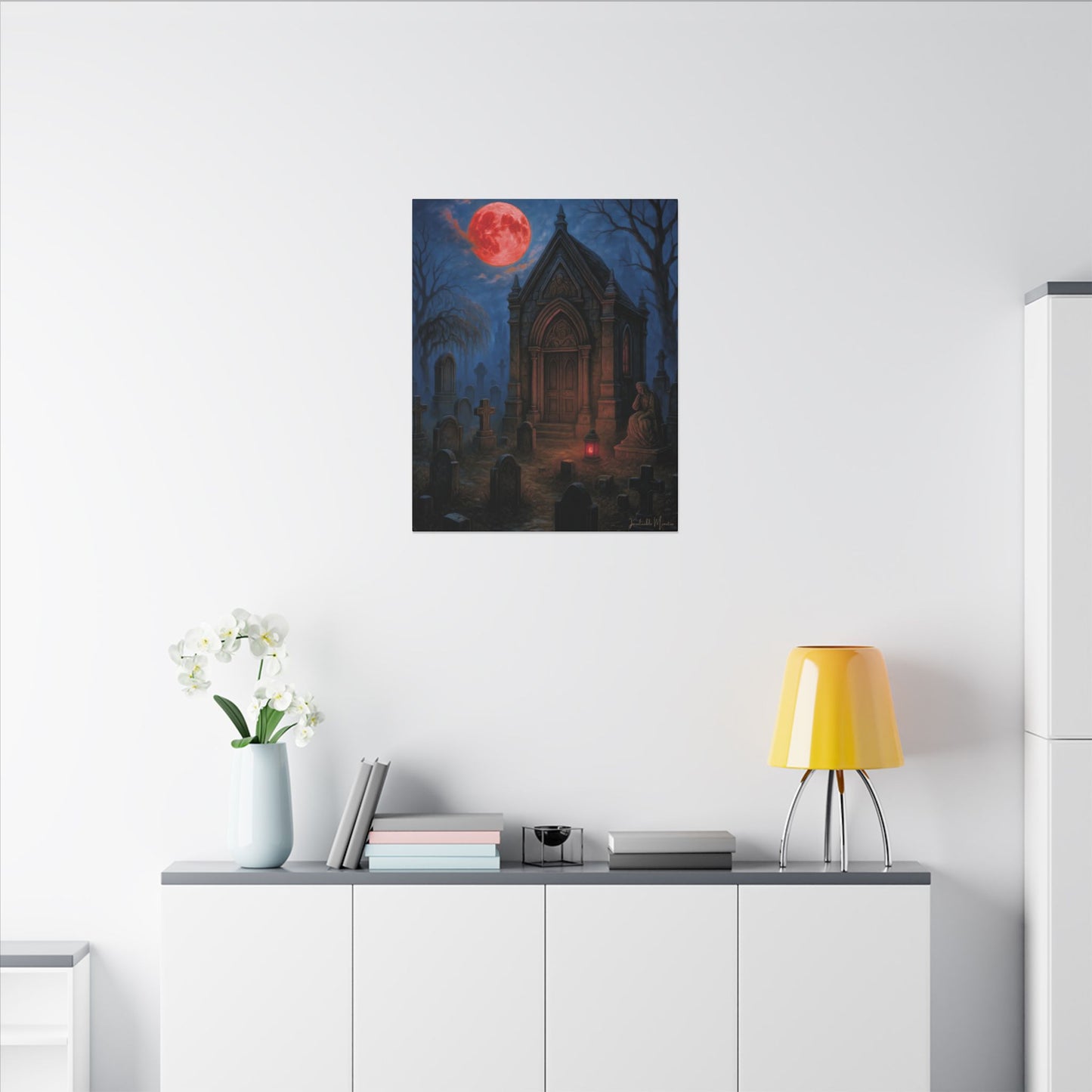 "Blood Moon Mausoleum" – Gothic Graveyard Fine Art Matte Canvas Print (Vertical)