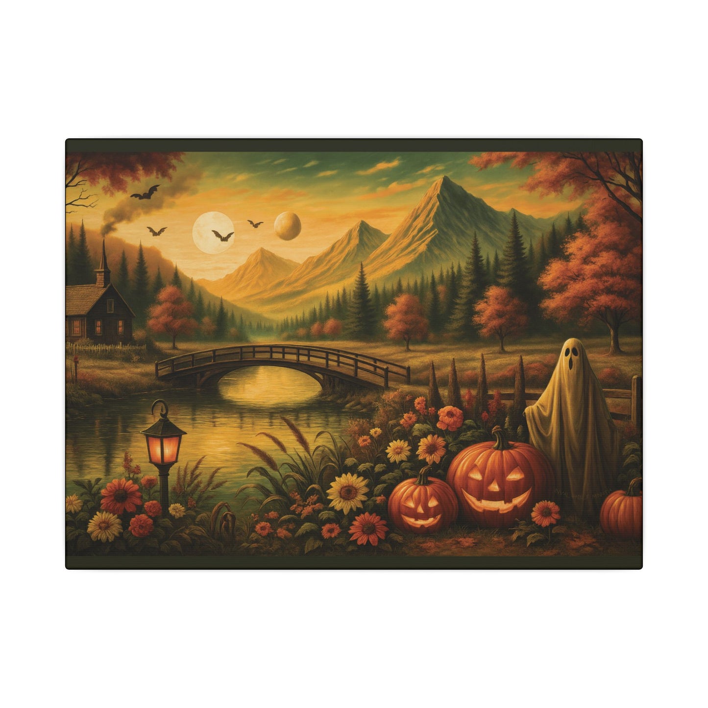 Ghost in the Garden – Autumn Halloween Landscape Canvas Print
