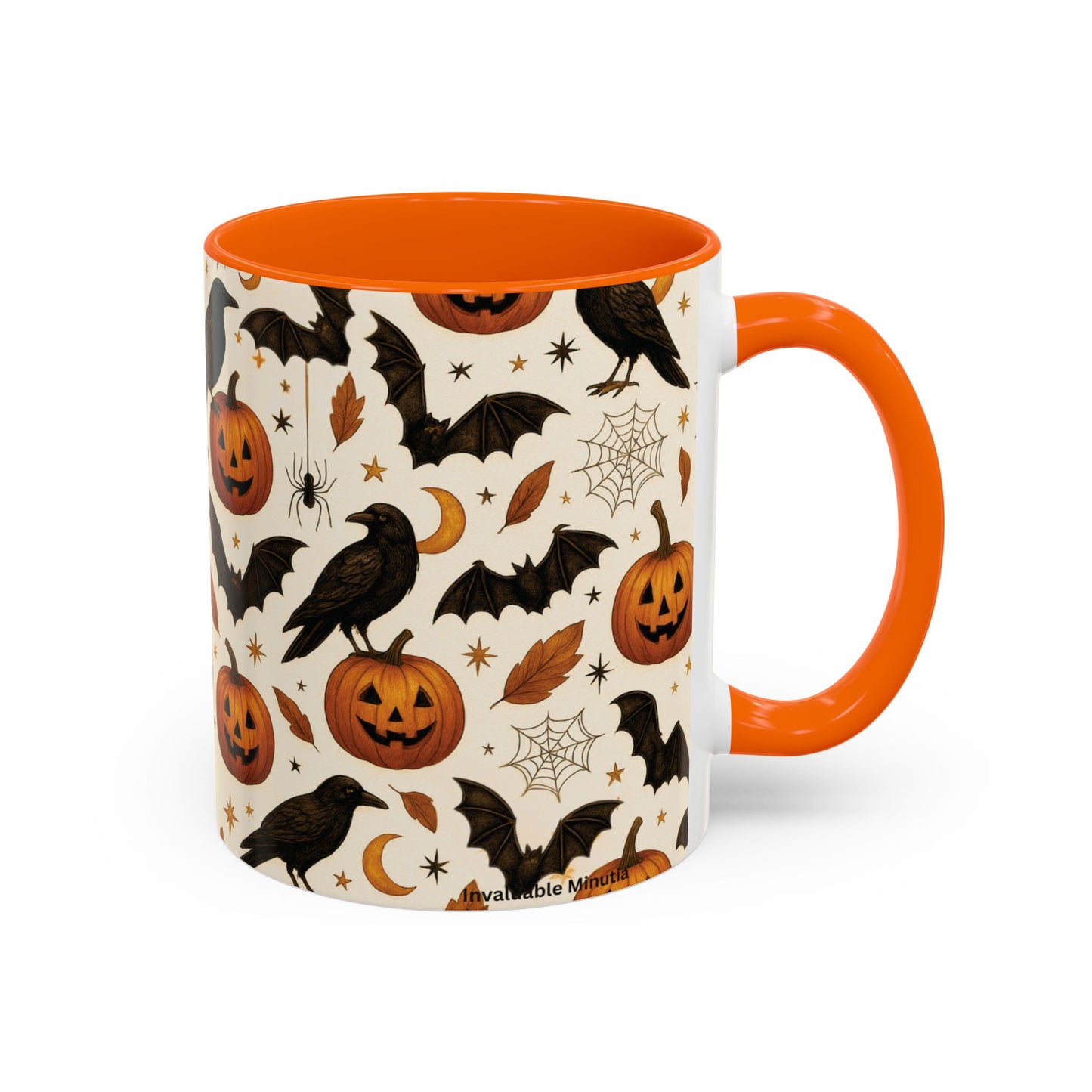 Halloween Raven & Pumpkin Color Accent Mug β Gothic Crow, Bats & Jack-oβ-Lantern Coffee Cup (11oz & 15oz) β Spooky Autumn Drinkware