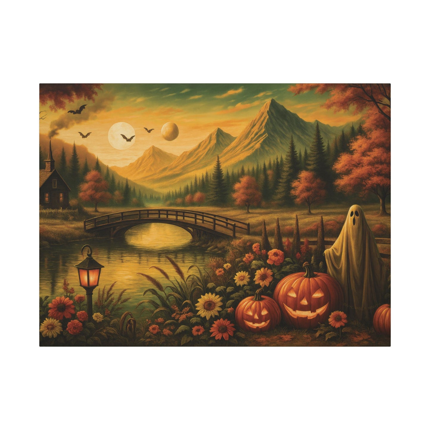 Ghost in the Garden – Autumn Halloween Landscape Canvas Print
