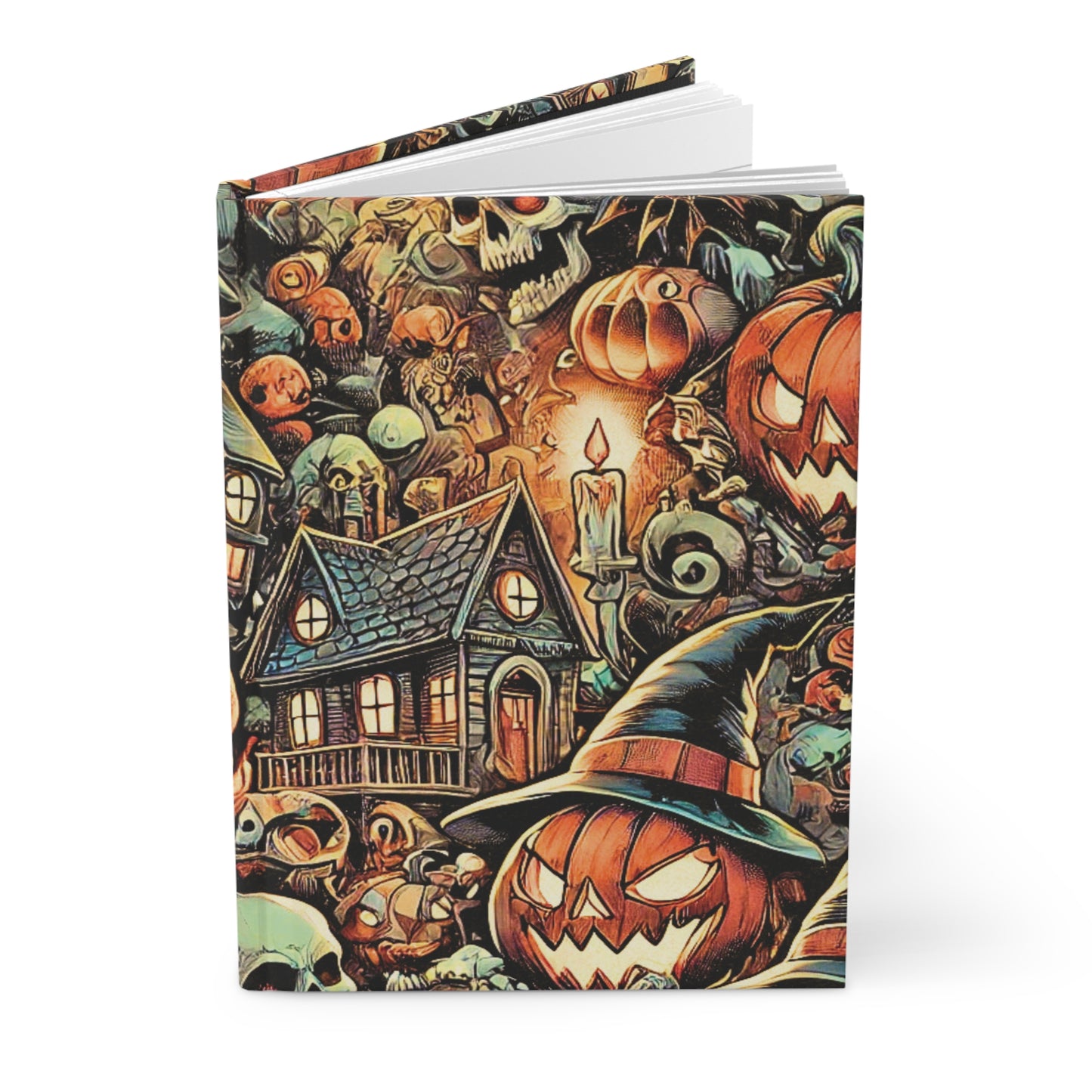 Haunted Harvest Halloween Collage — Premium Matte Hardcover Journal (5.75" x 8")