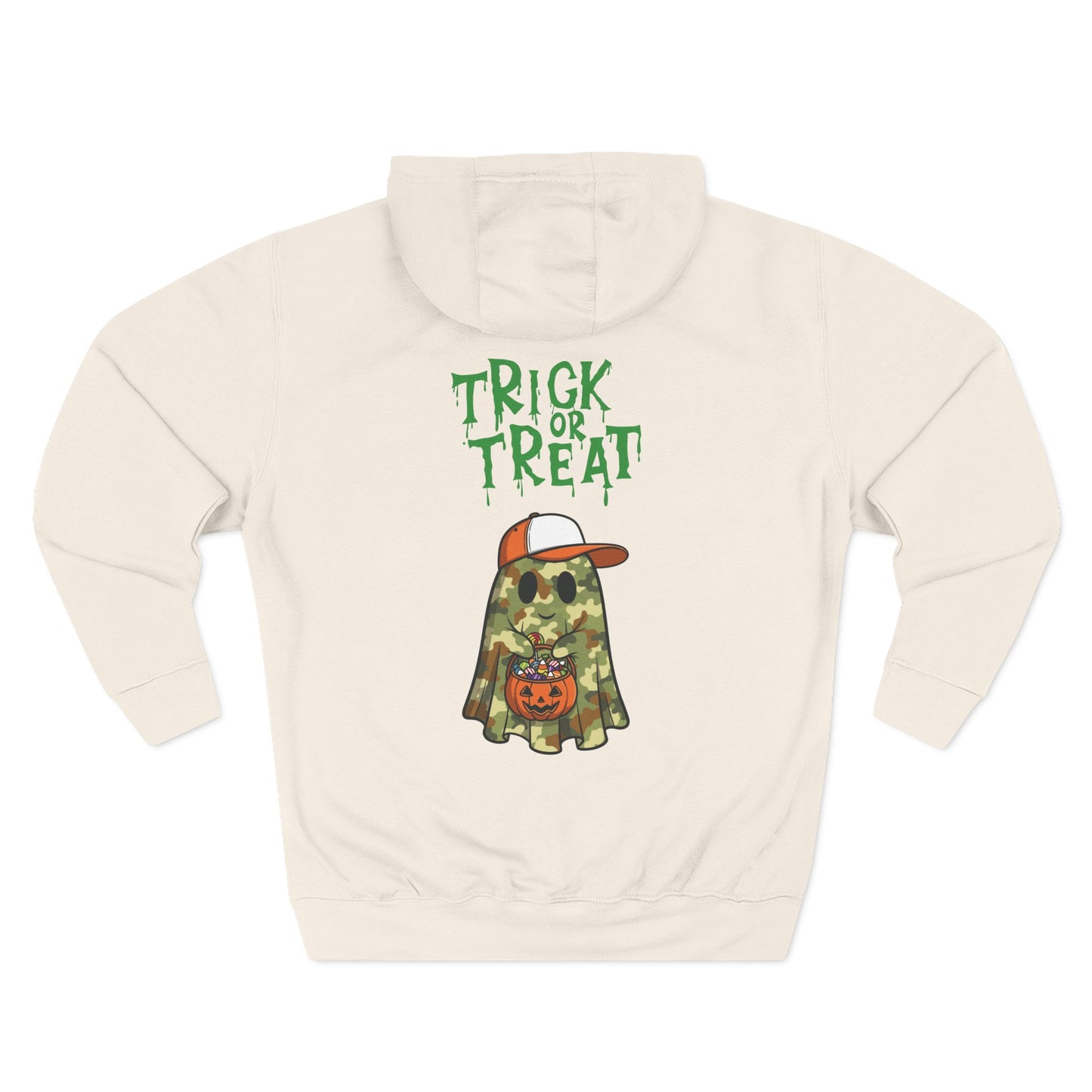 Trick-or-Treater Ghost Hoodie – Cute Camo Halloween Design | Premium Fleece (Front & Back Print) – Lane Seven LS14001