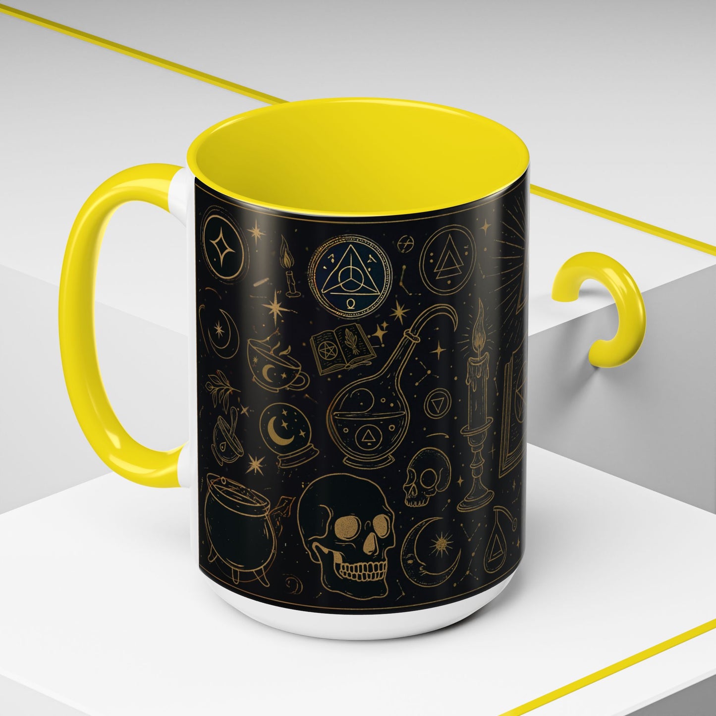 Witchy Aesthetic Coffee Mug โ 15oz Black & Purple Ceramic with Occult Symbols โ Goth Kitchen Decor, Halloween Gift Idea - 11oz/15oz