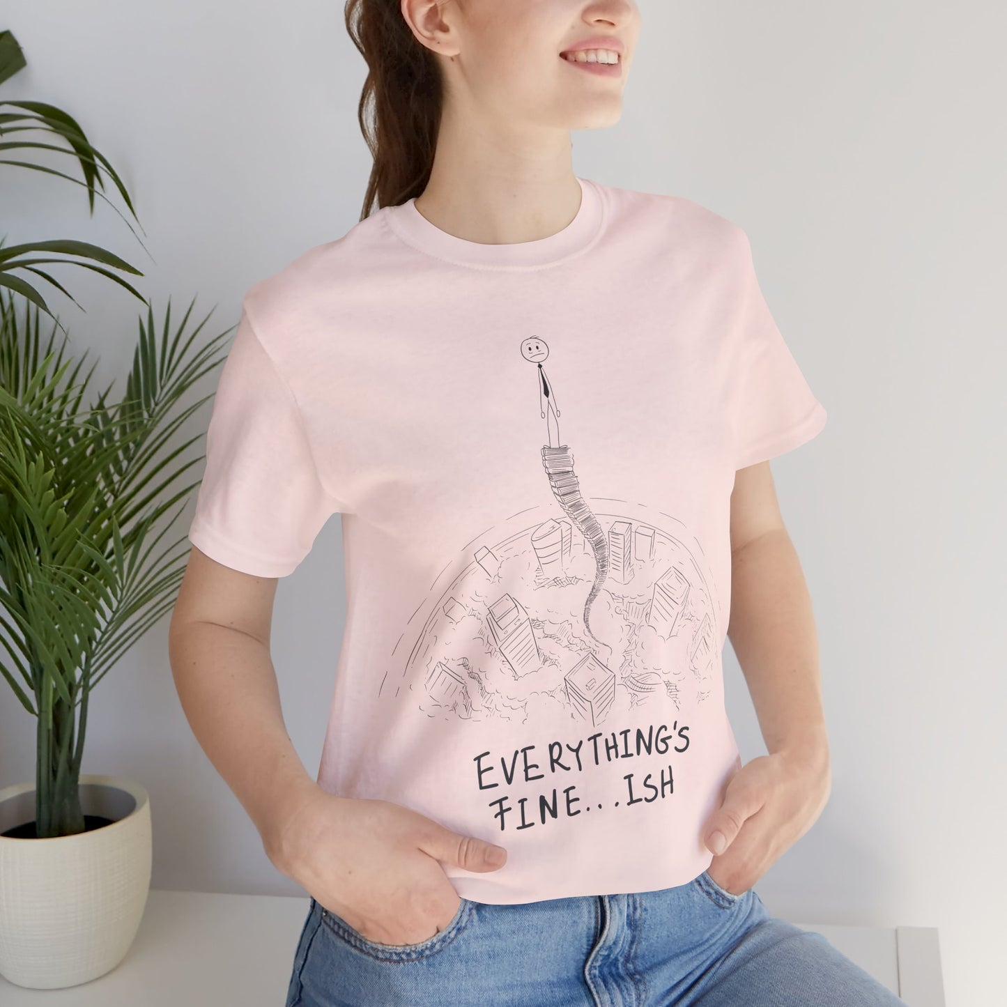 “Everything's Fine...Ish” Stick Figure Tee | Dark Humor Graphic Shirt | Bella+Canvas Unisex