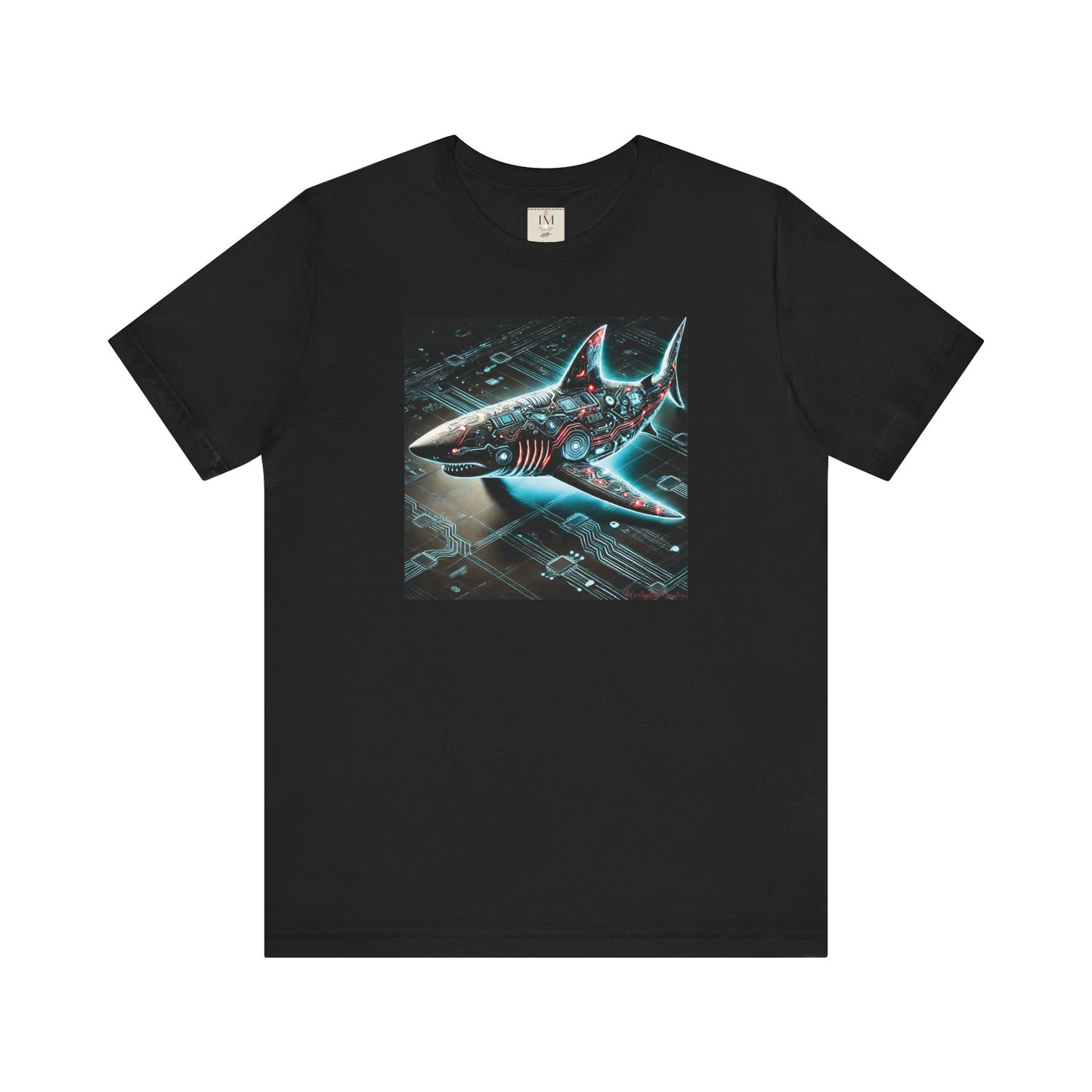 Cyber Shark Unisex Jersey Tee - Futuristic Ocean Design Tech T-Shirt