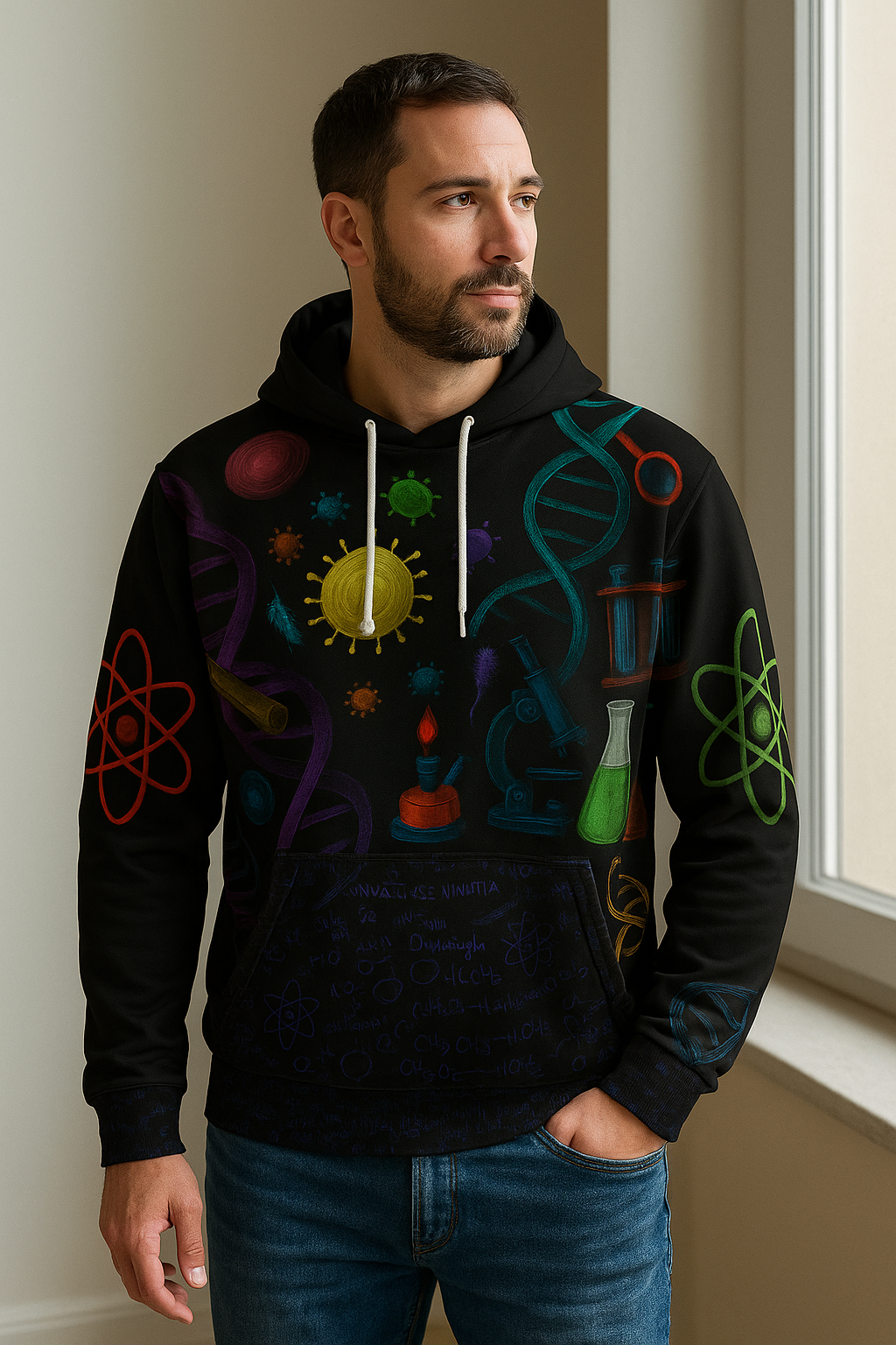 Artistic DNA Science Theme Unisex Pullover Hoodie, Ideal for Science Lovers, Gifts for Students - ALL Over Print