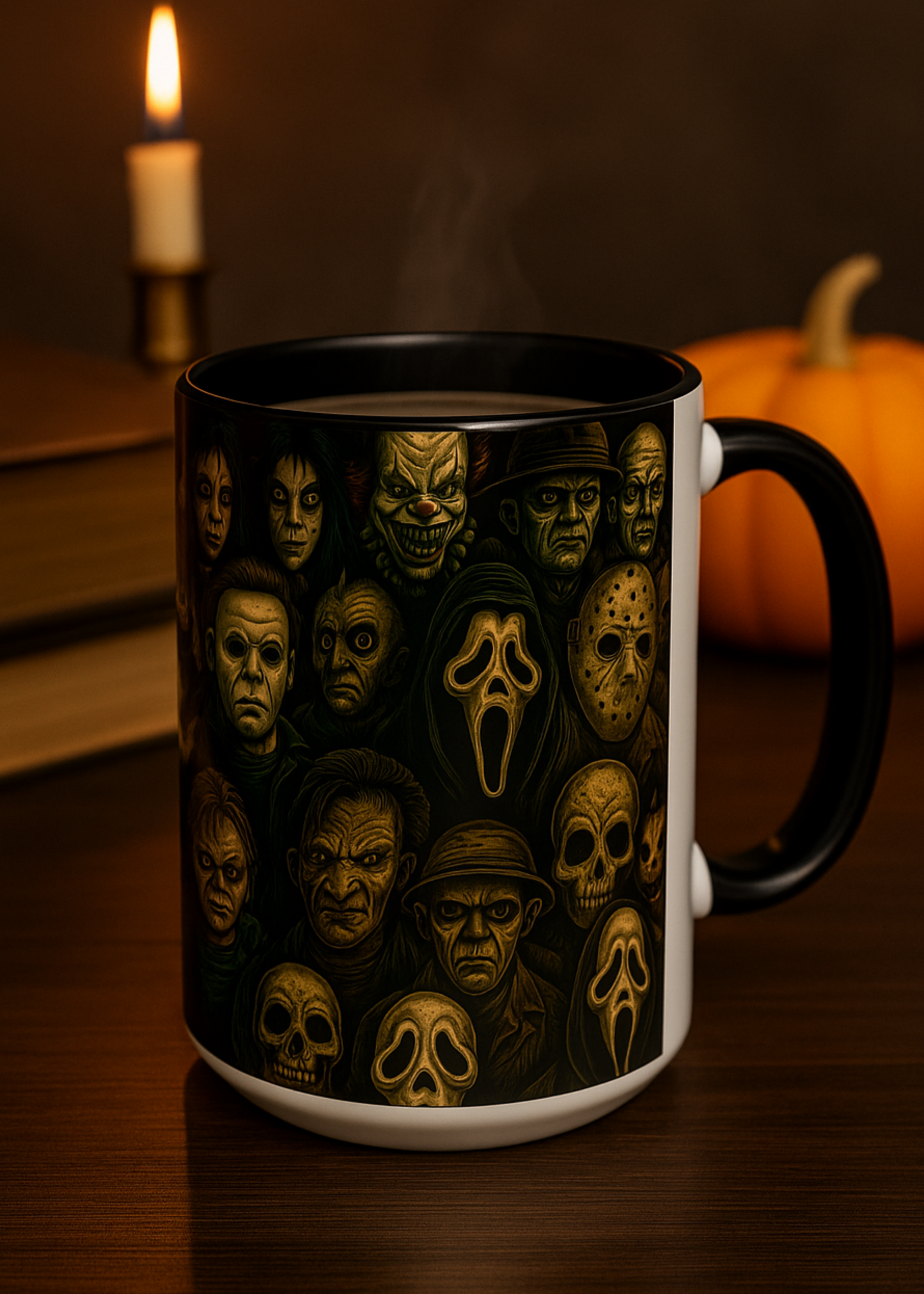 Horror Villain Collage Mug – 15oz & 11oz Ceramic Coffee Mug – Slasher Icons Halloween Gift – Goth Horrorcore Kitchen Decor