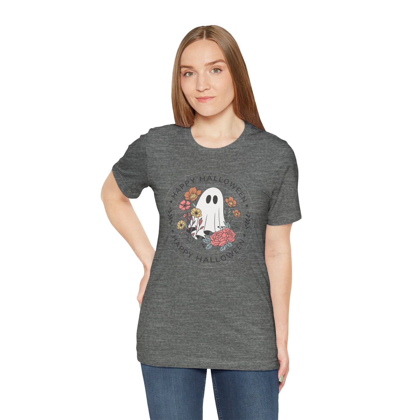 Happy Halloween Floral Ghost Tee – Bella+Canvas 3001