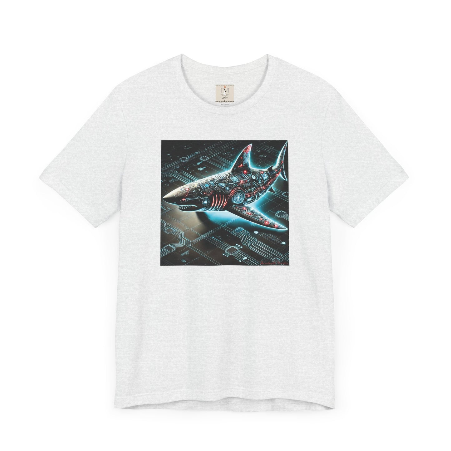 Cyber Shark Unisex Jersey Tee - Futuristic Ocean Design Tech T-Shirt