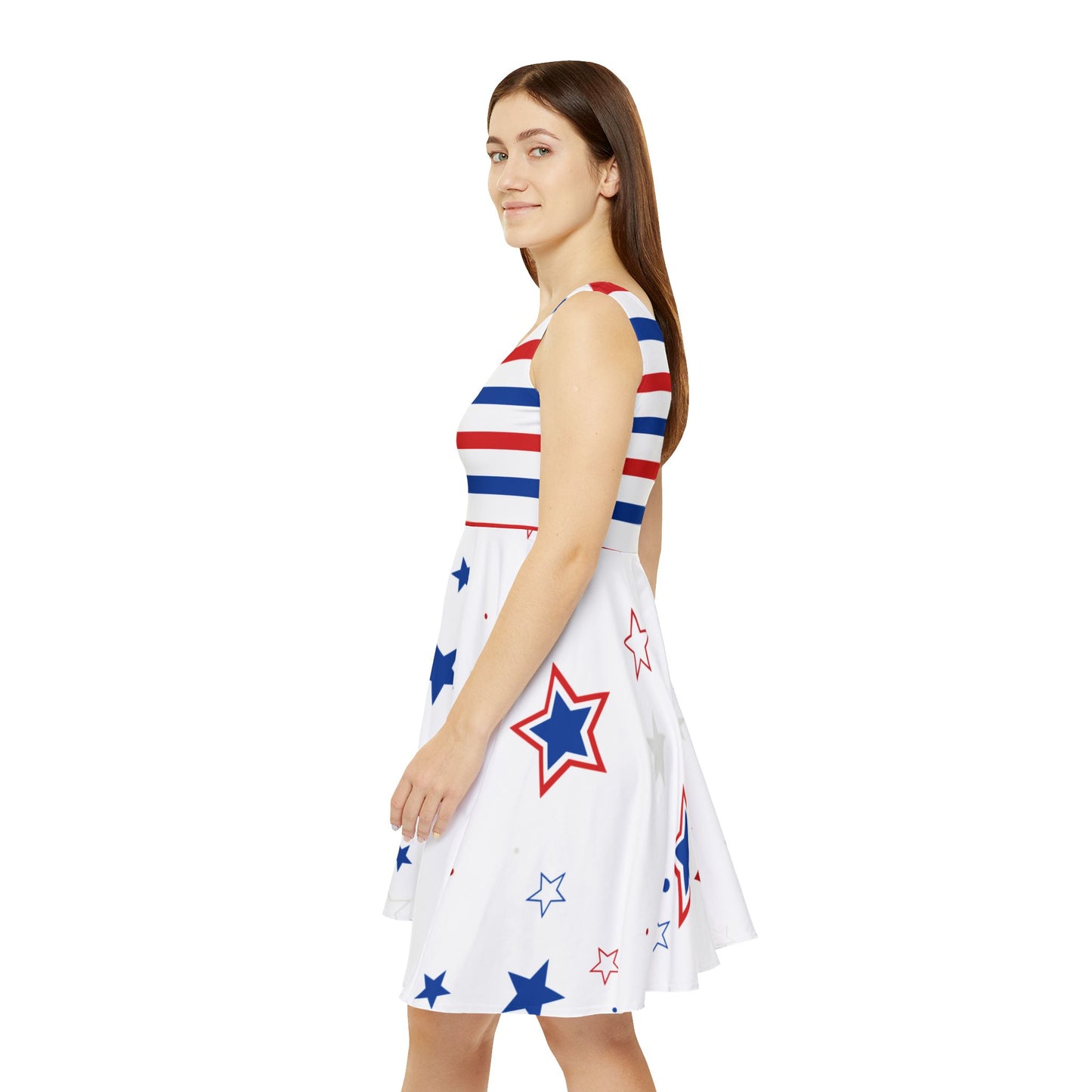 Patriotic Women's Skater Dress, Fourth of July Dress, Summer Casual Dress, Star Print Dress, Festive Outfit, Holiday Fashion
