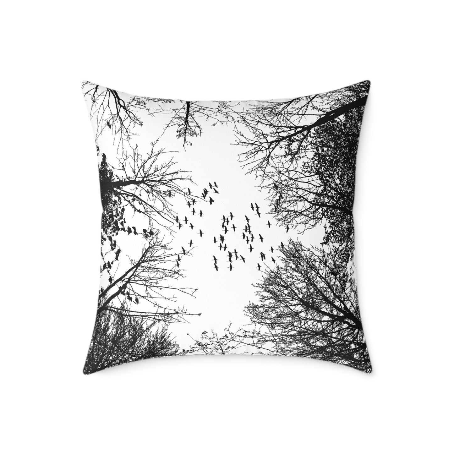 Look Up β Birds in Flight Tree Tops Silhouette Throw Pillow for Dreamers & Forestcore Souls - Canvas Throw Pillow Decor
