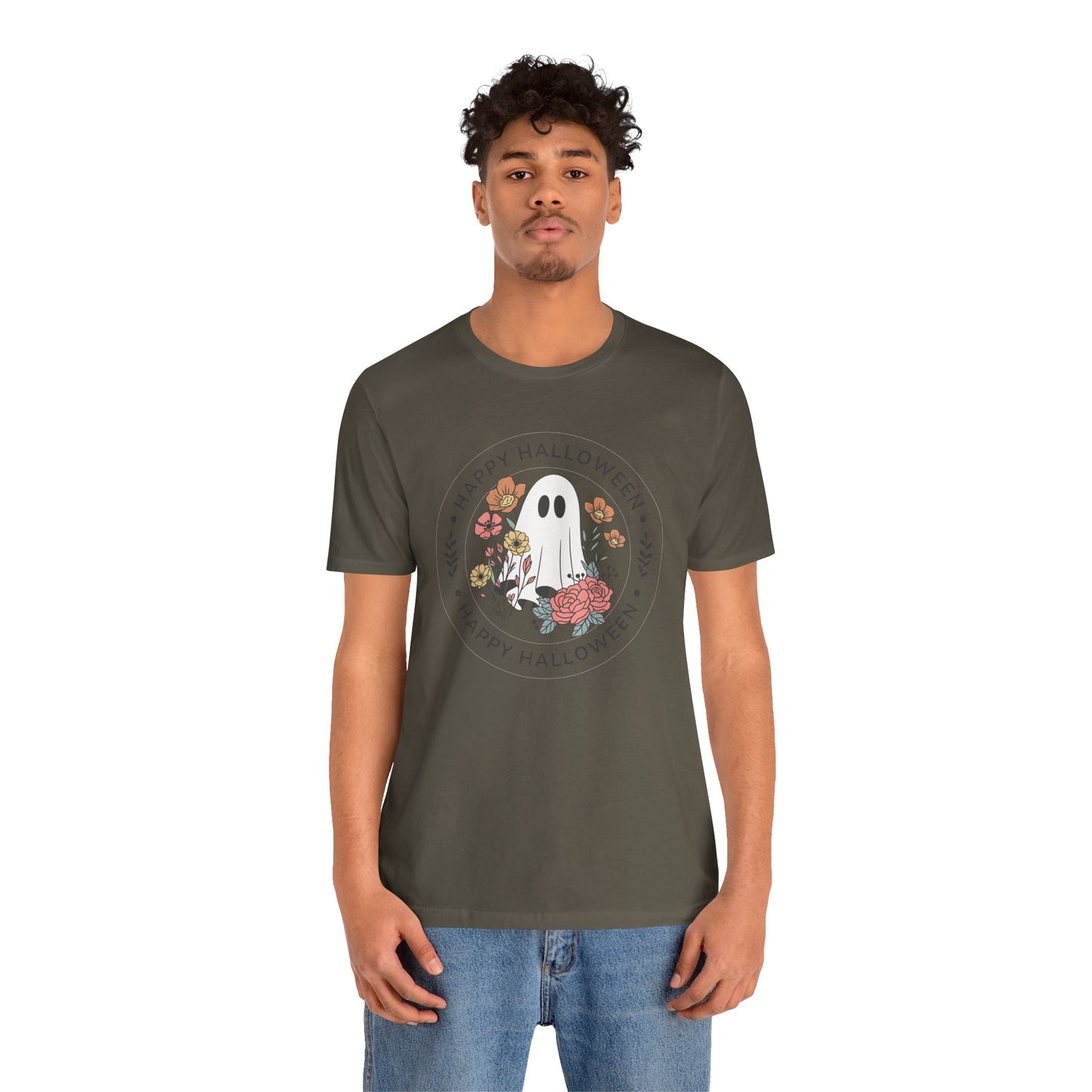 Happy Halloween Floral Ghost Tee – Bella+Canvas 3001