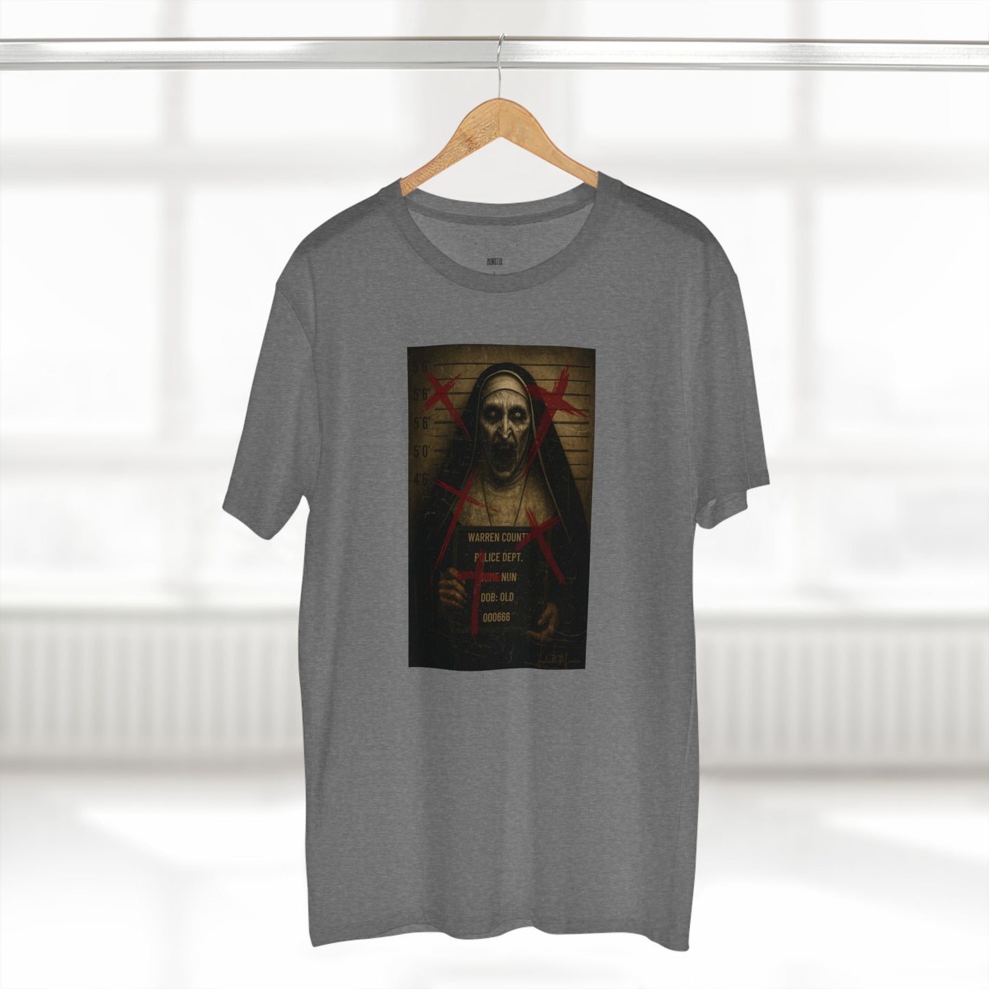 Possessed Nun Mugshot T-Shirt β Premium AS Colour 5001 Horrorcore Tee