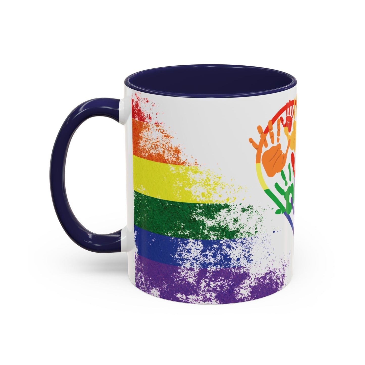Handprint Heart Pride Mug | Rainbow Splash Ceramic Cup | 11oz & 15oz