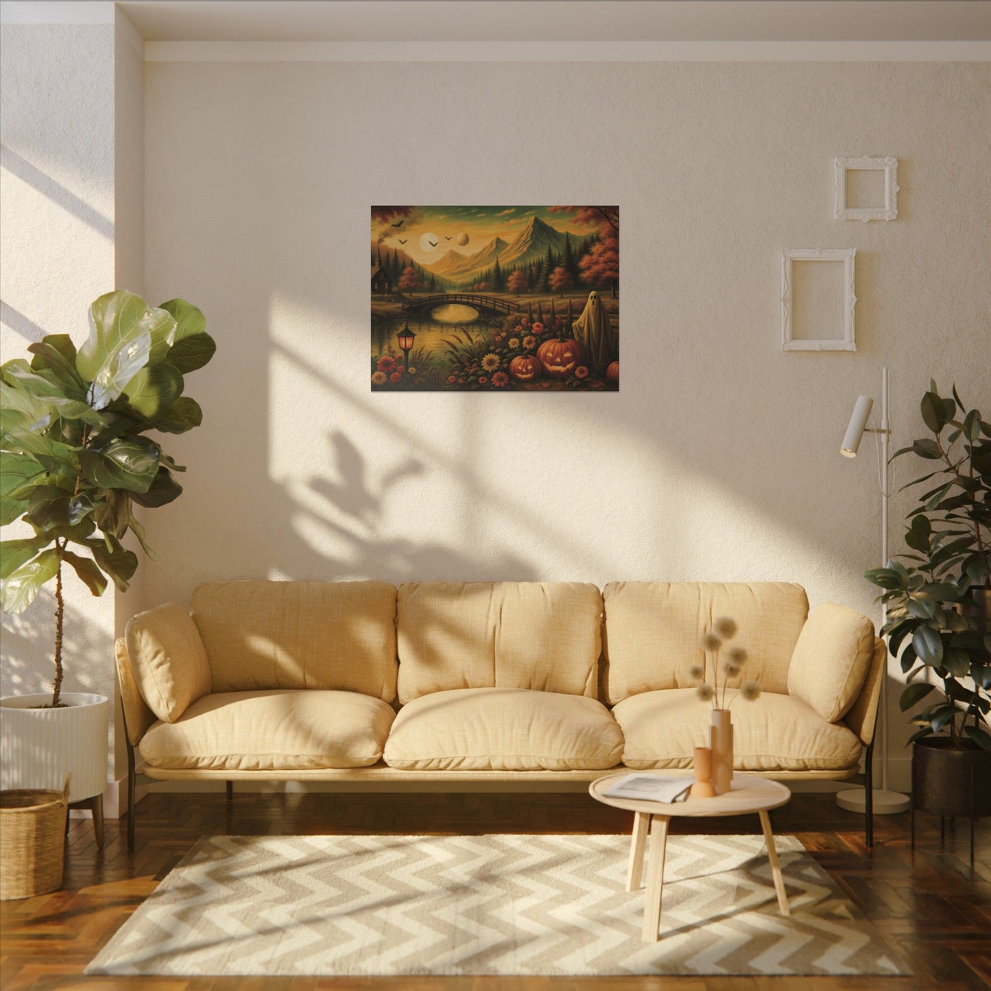 Ghost in the Garden – Autumn Halloween Landscape Canvas Print