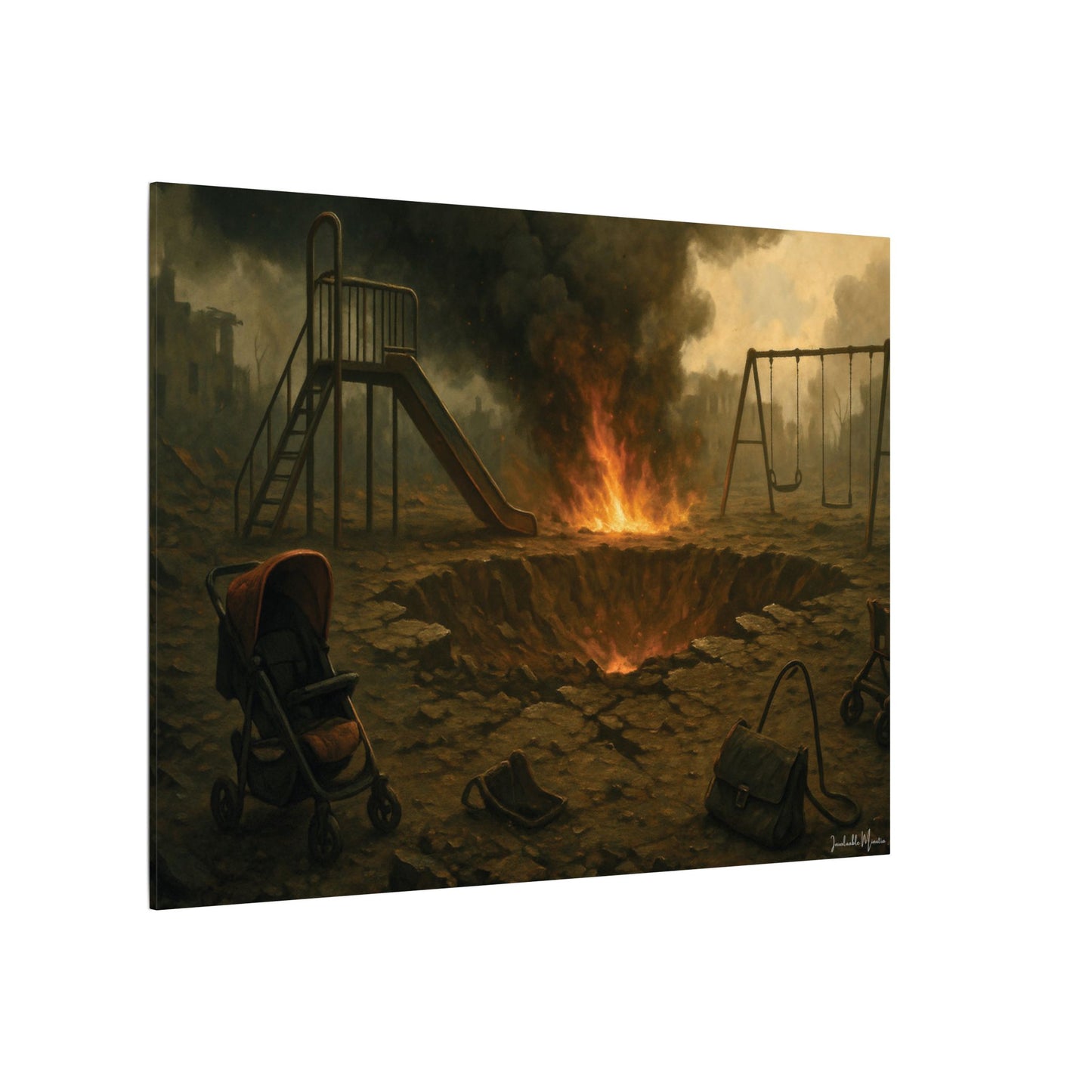 Apocalyptic Playground Canvas Print – Dark Surreal Landscape Wall Art – Post-Apocalyptic Home Décor