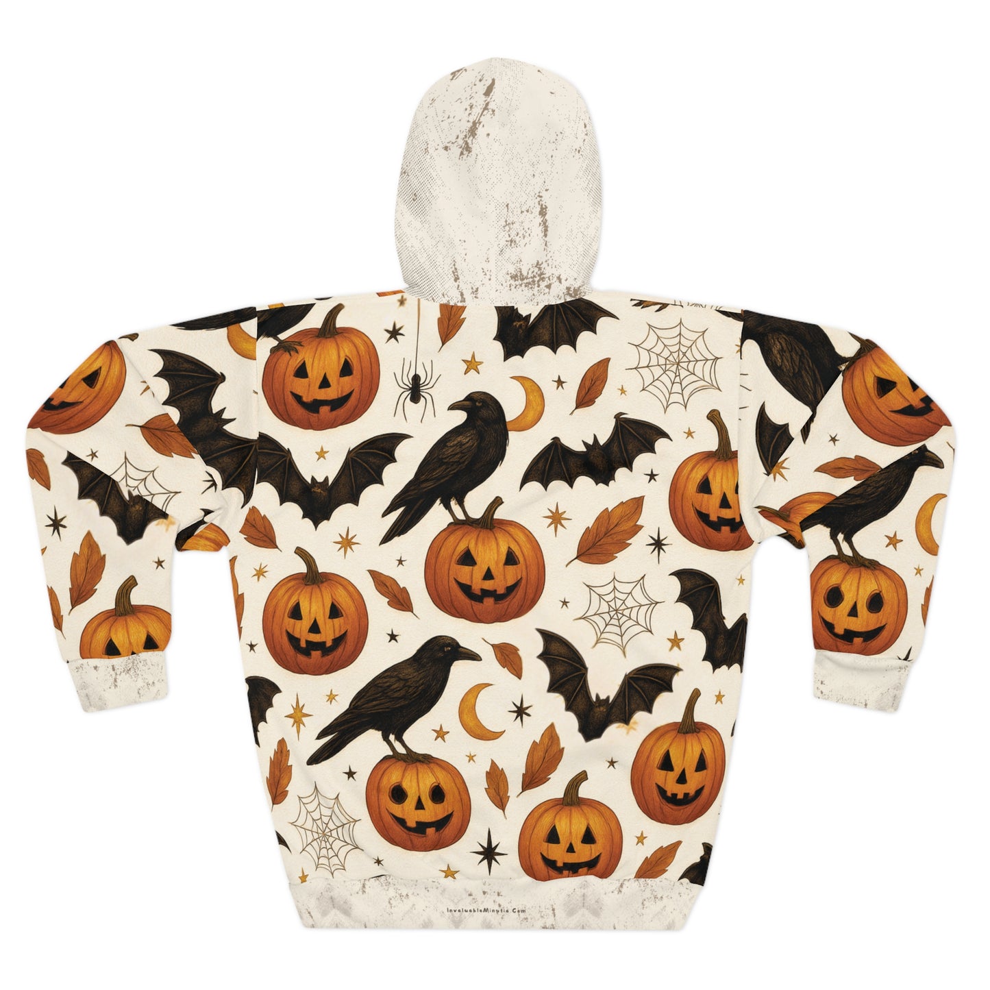 Vintage Halloween AOP Pullover Hoodie – Ravens, Pumpkins & Bats | Boutique Spooky Season Fashion