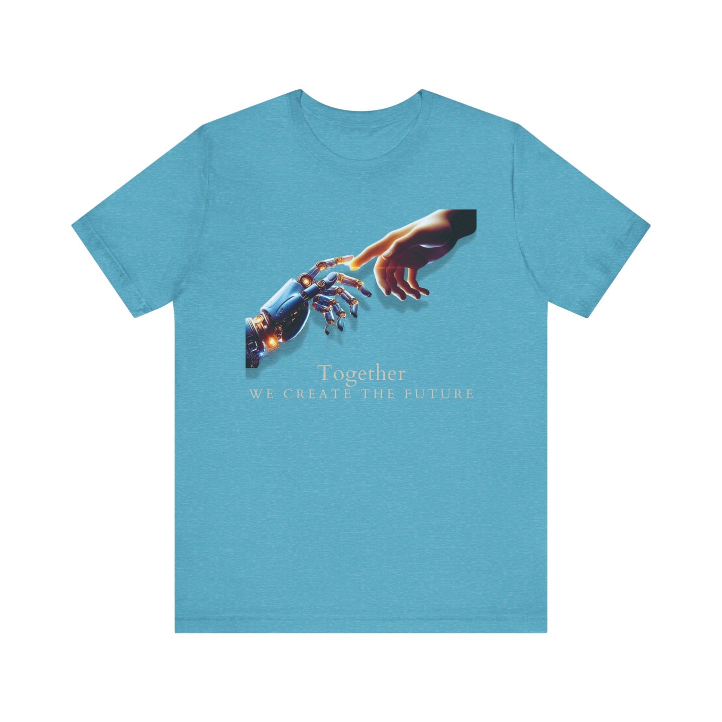 Robotic & Human Hand Touching Jersey Tee - "Together We Create the Future" - Inspirational T-Shirt - Soft, Comfortable Graphic Tee