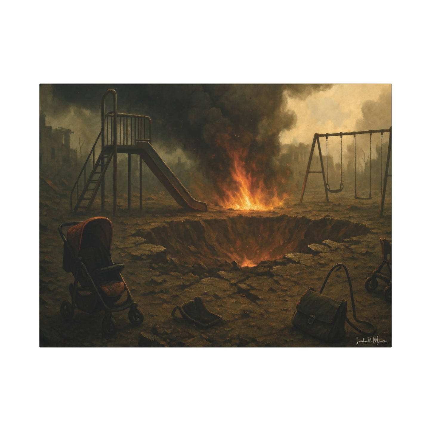 Apocalyptic Playground Canvas Print – Dark Surreal Landscape Wall Art – Post-Apocalyptic Home Décor